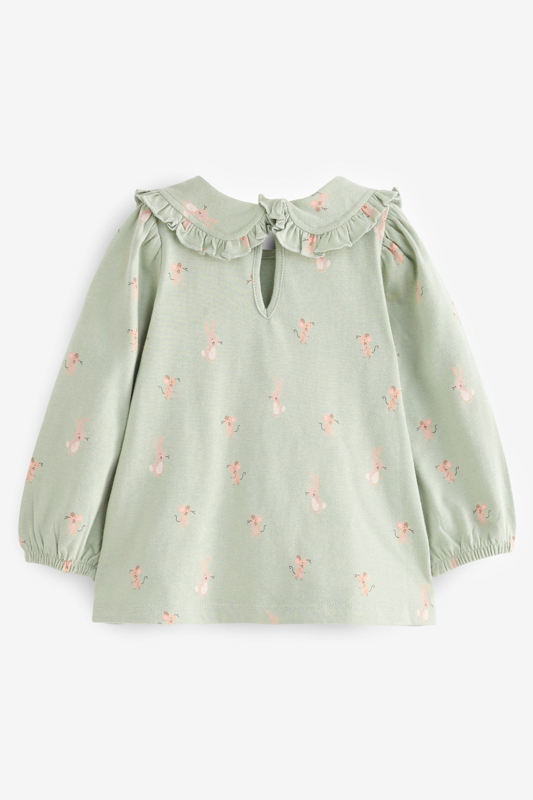 Sage Green Bunny Collared Cotton Blouse (3mths-7yrs)