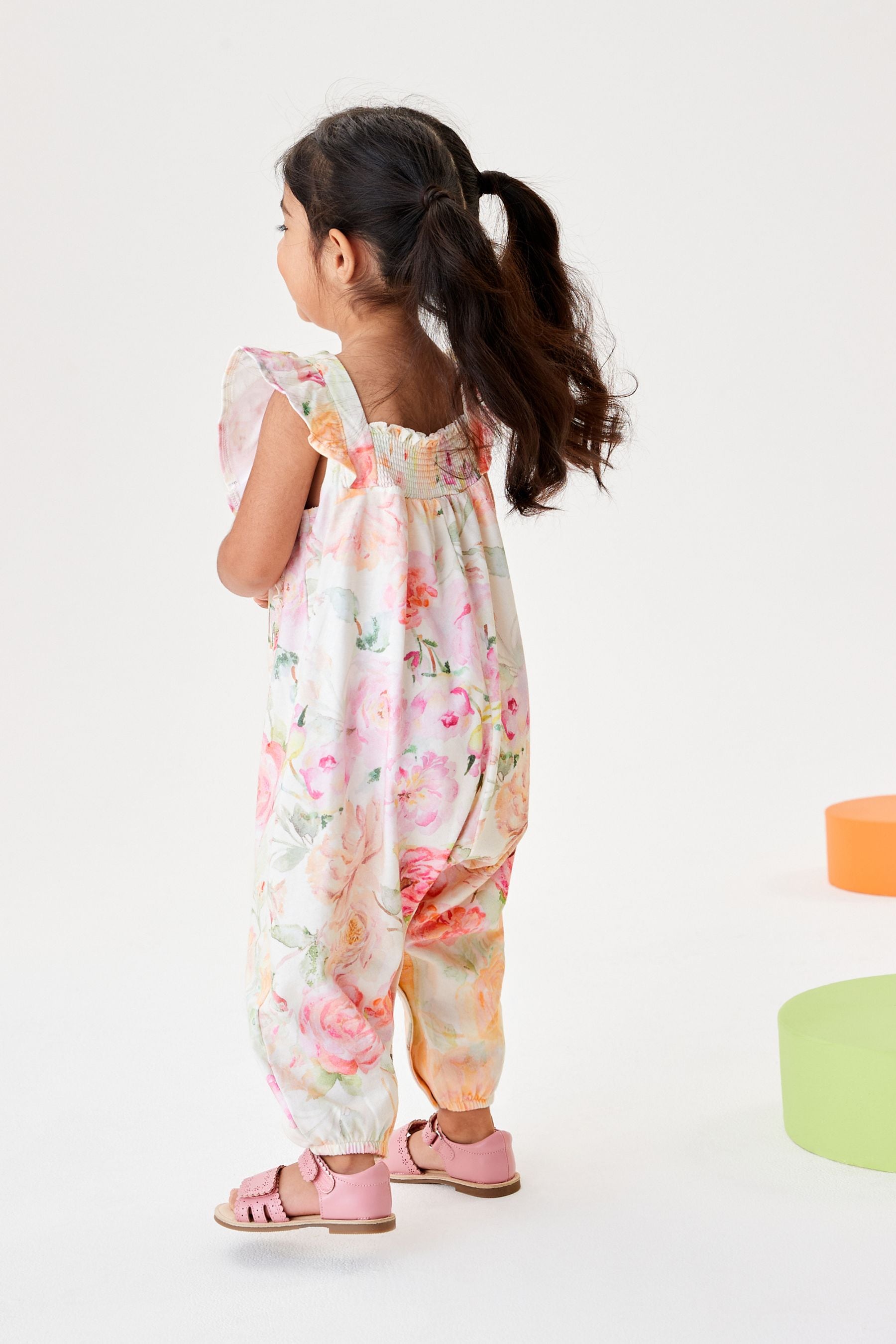 Pink Floral Frill Long Leg Playsuit (3mths-7yrs)