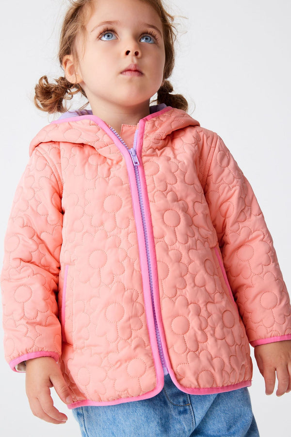 Coral Pink Floral Quilted Hooded Jacket (6mths-7yrs)