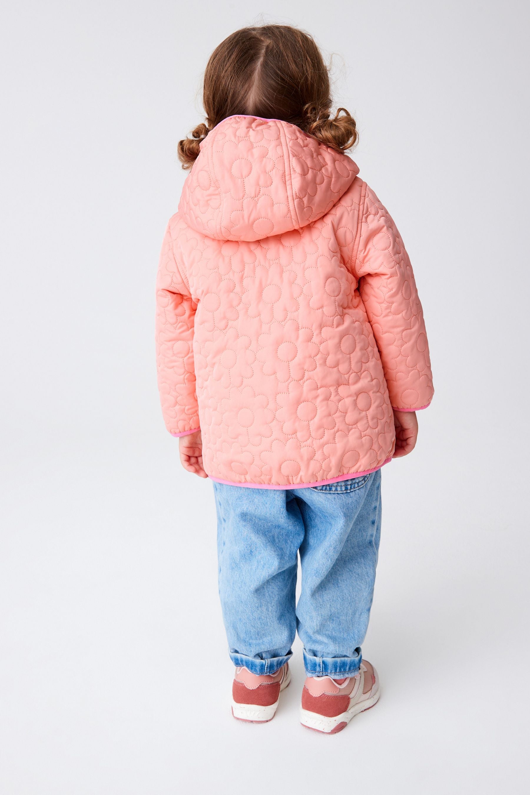 Coral Pink Floral Quilted Hooded Jacket (6mths-7yrs)