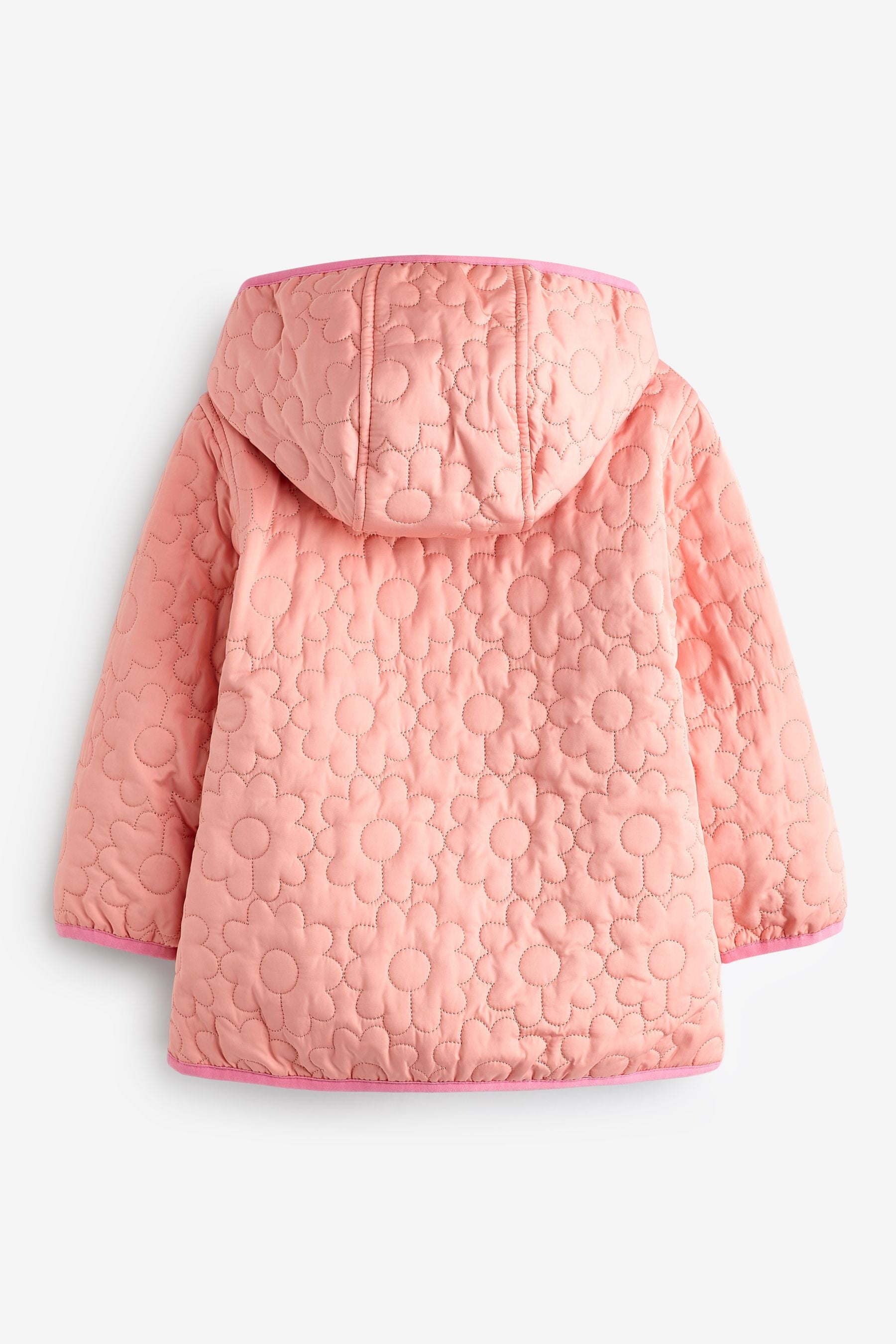 Coral Pink Floral Quilted Hooded Jacket (6mths-7yrs)