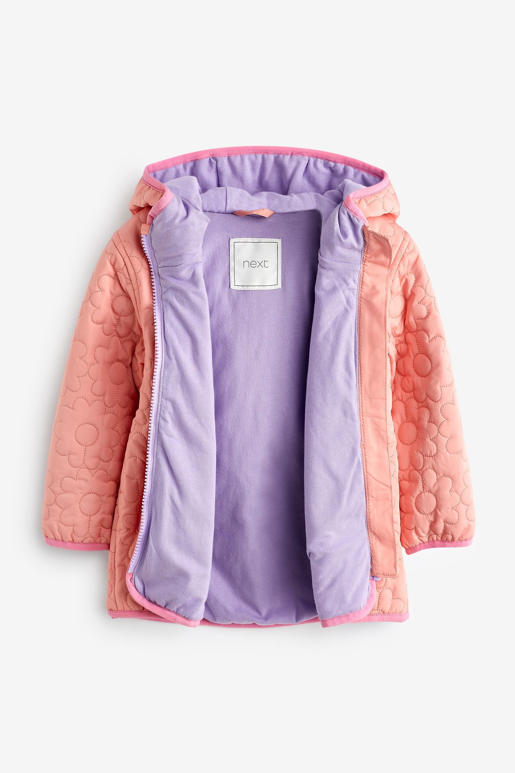 Coral Pink Floral Quilted Hooded Jacket (6mths-7yrs)