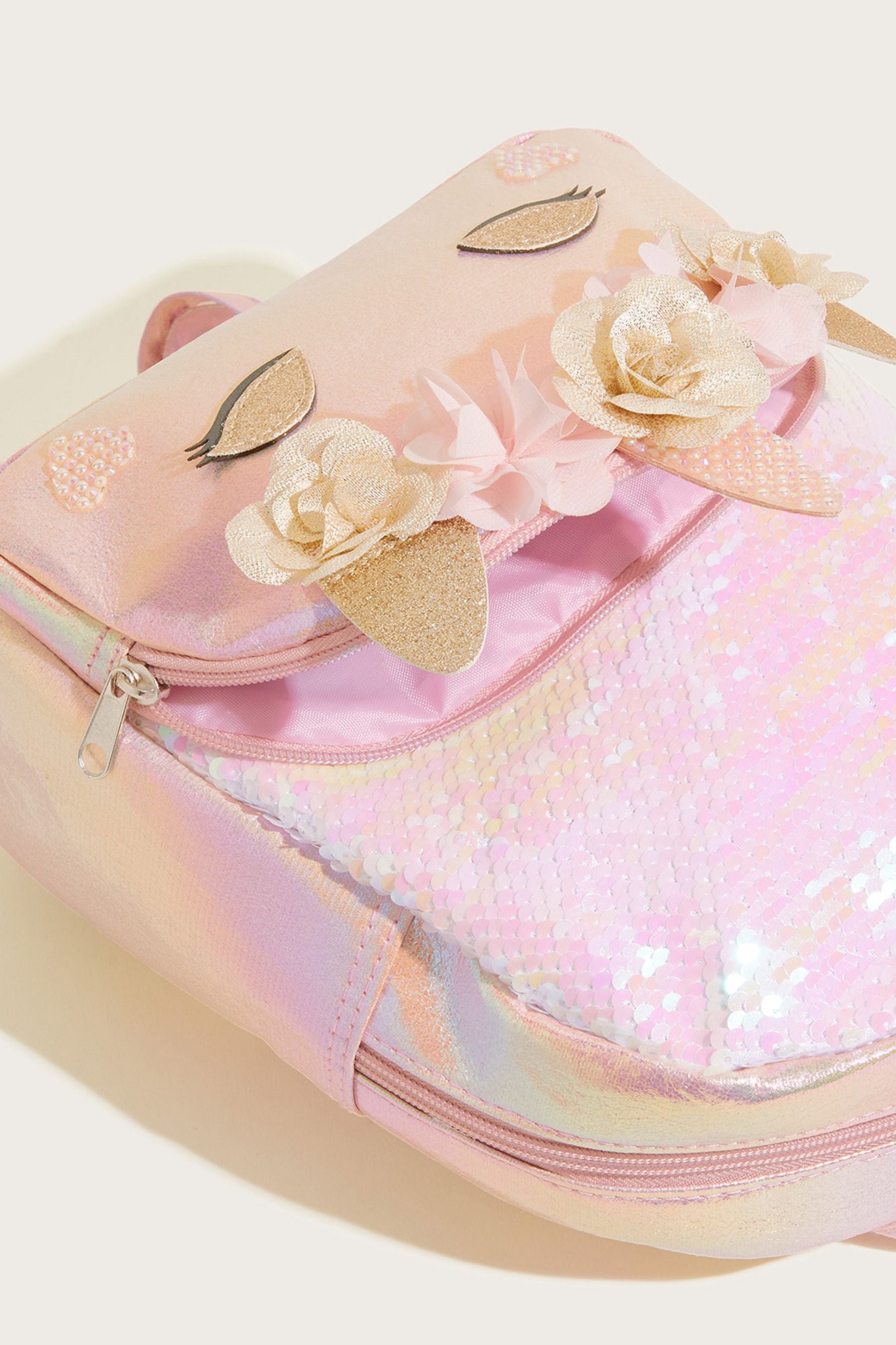 Monsoon Pink Flower Sequin Unicorn Backpack