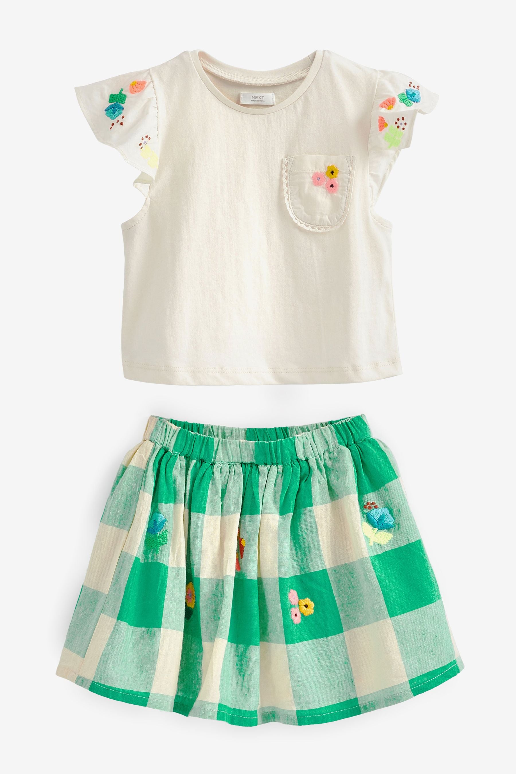 Green 2 Piece Floral Skirt and T-Shirt Set (3mths-7yrs)