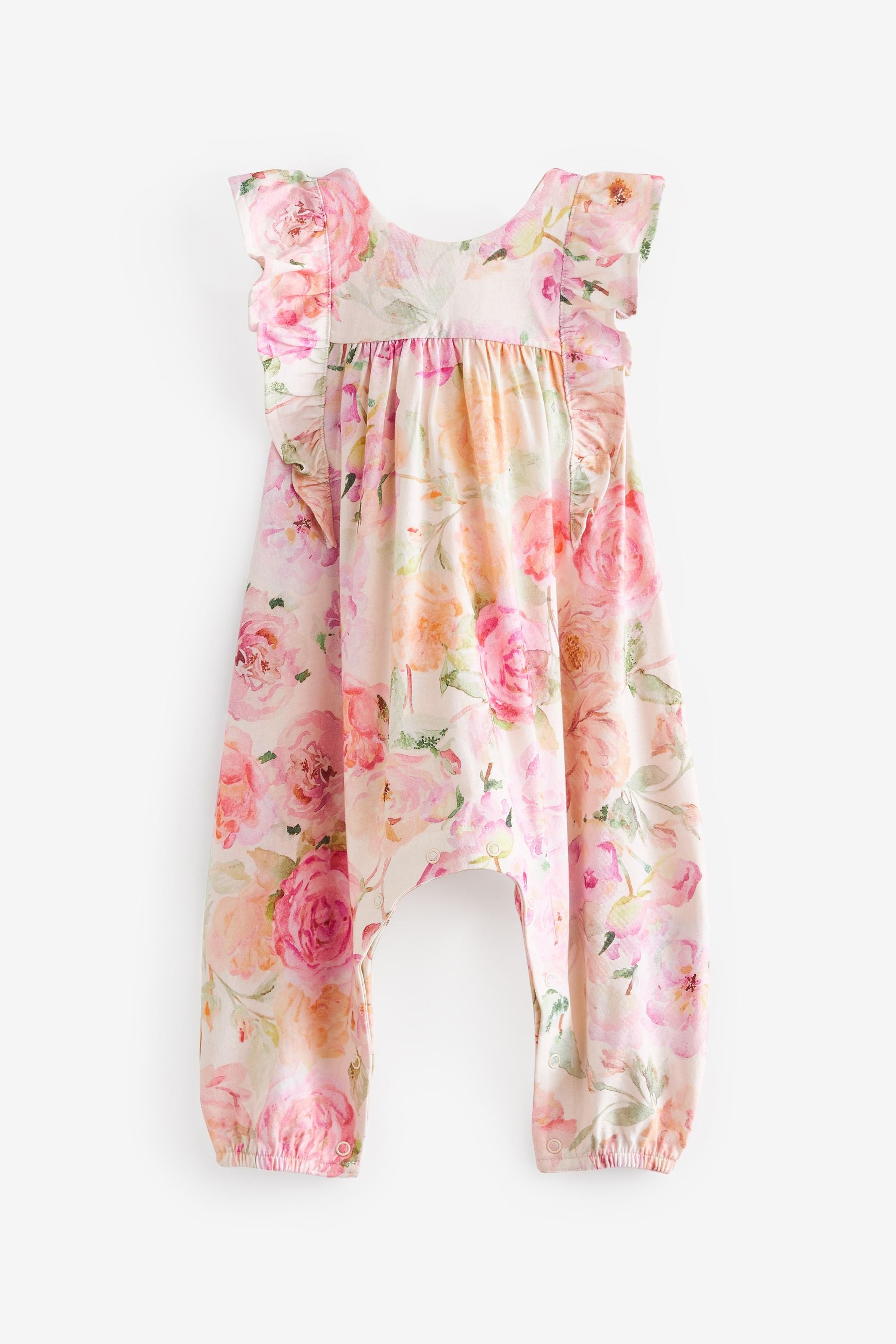 Pink Floral Frill Long Leg Playsuit (3mths-7yrs)