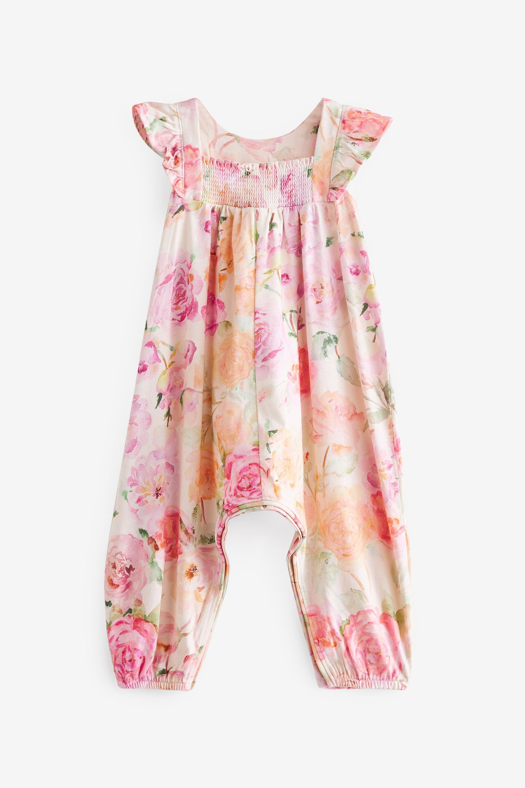 Pink Floral Frill Long Leg Playsuit (3mths-7yrs)