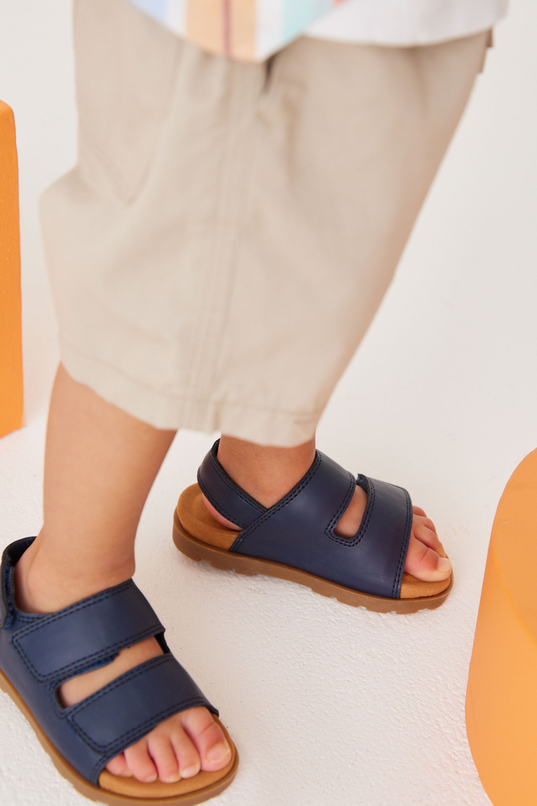 Navy Blue Cushioned Double Touch Fastening Strap Sandals