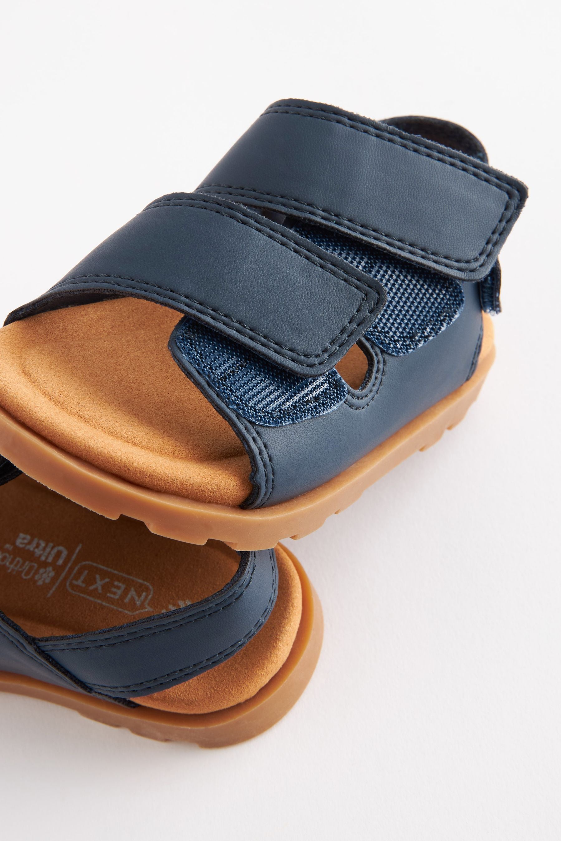 Navy Blue Cushioned Double Touch Fastening Strap Sandals