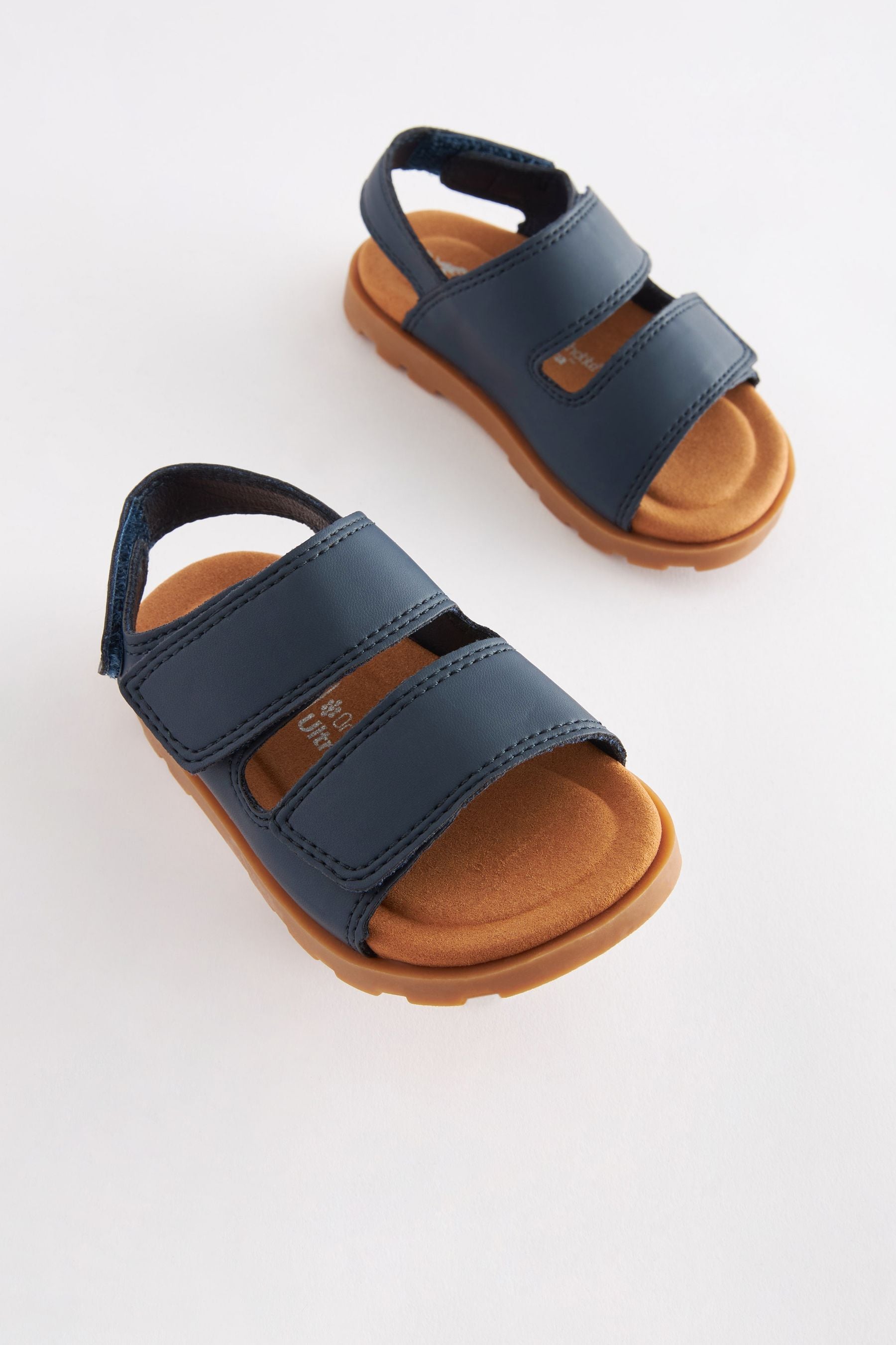 Navy Blue Cushioned Double Touch Fastening Strap Sandals