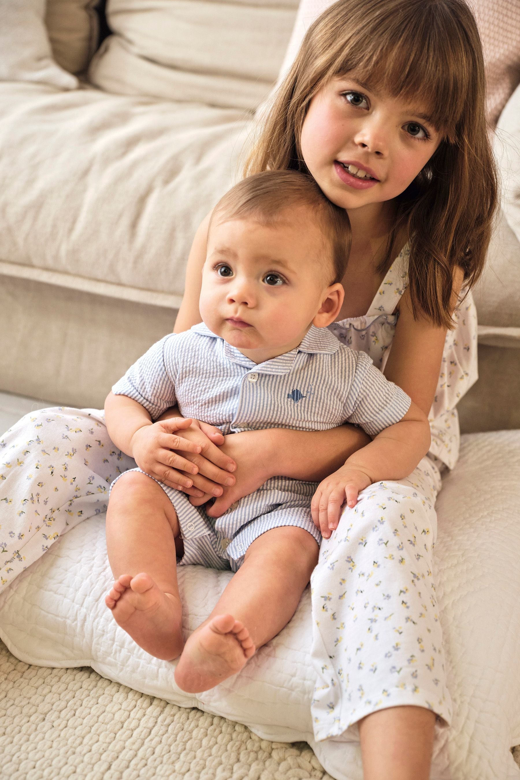 The White Company Blue Fish Embroidered Seersucker Shortie Pyjamas