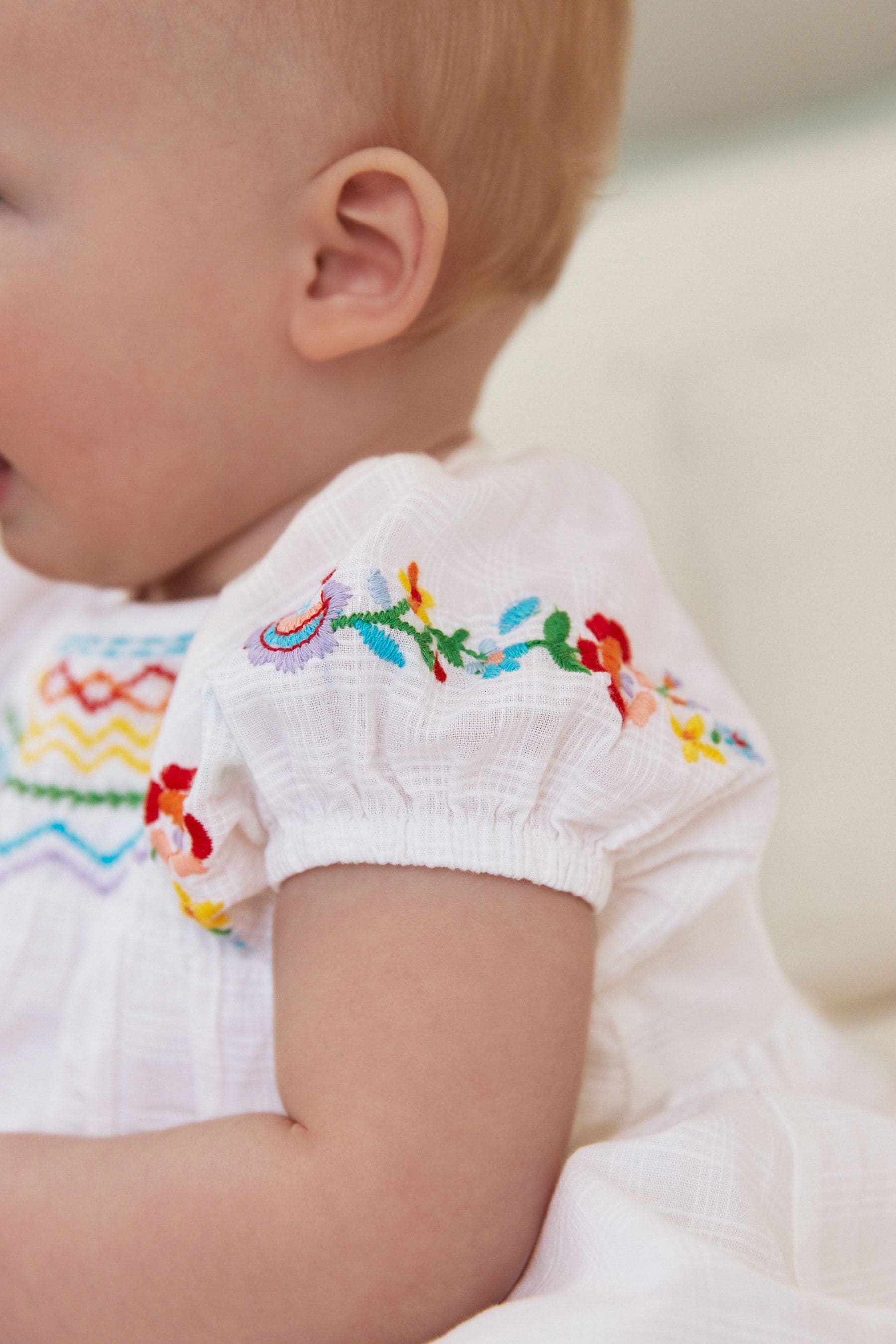 White Woven Embroidered Baby Dress (0mths-2yrs)