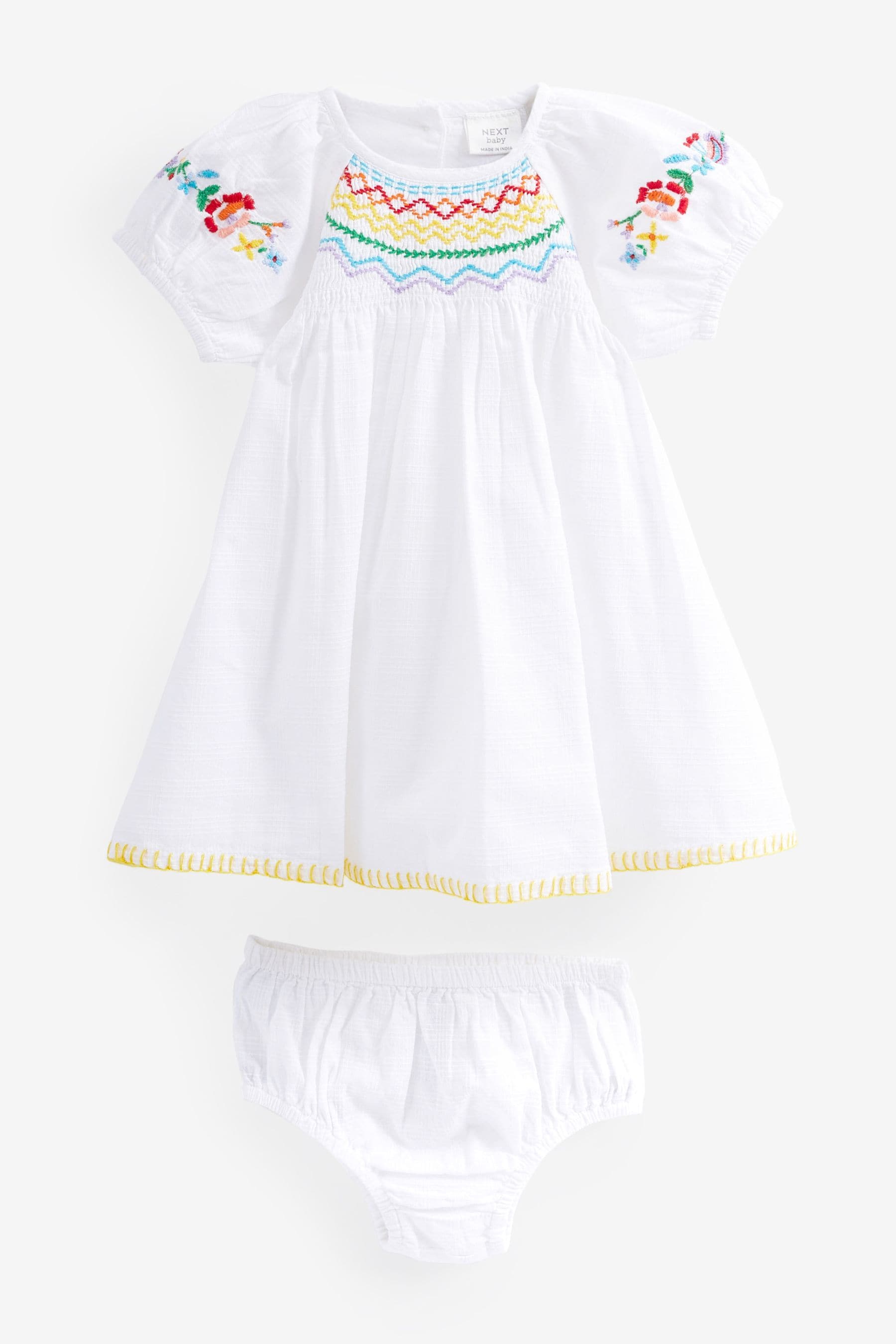 White Woven Embroidered Baby Dress (0mths-2yrs)