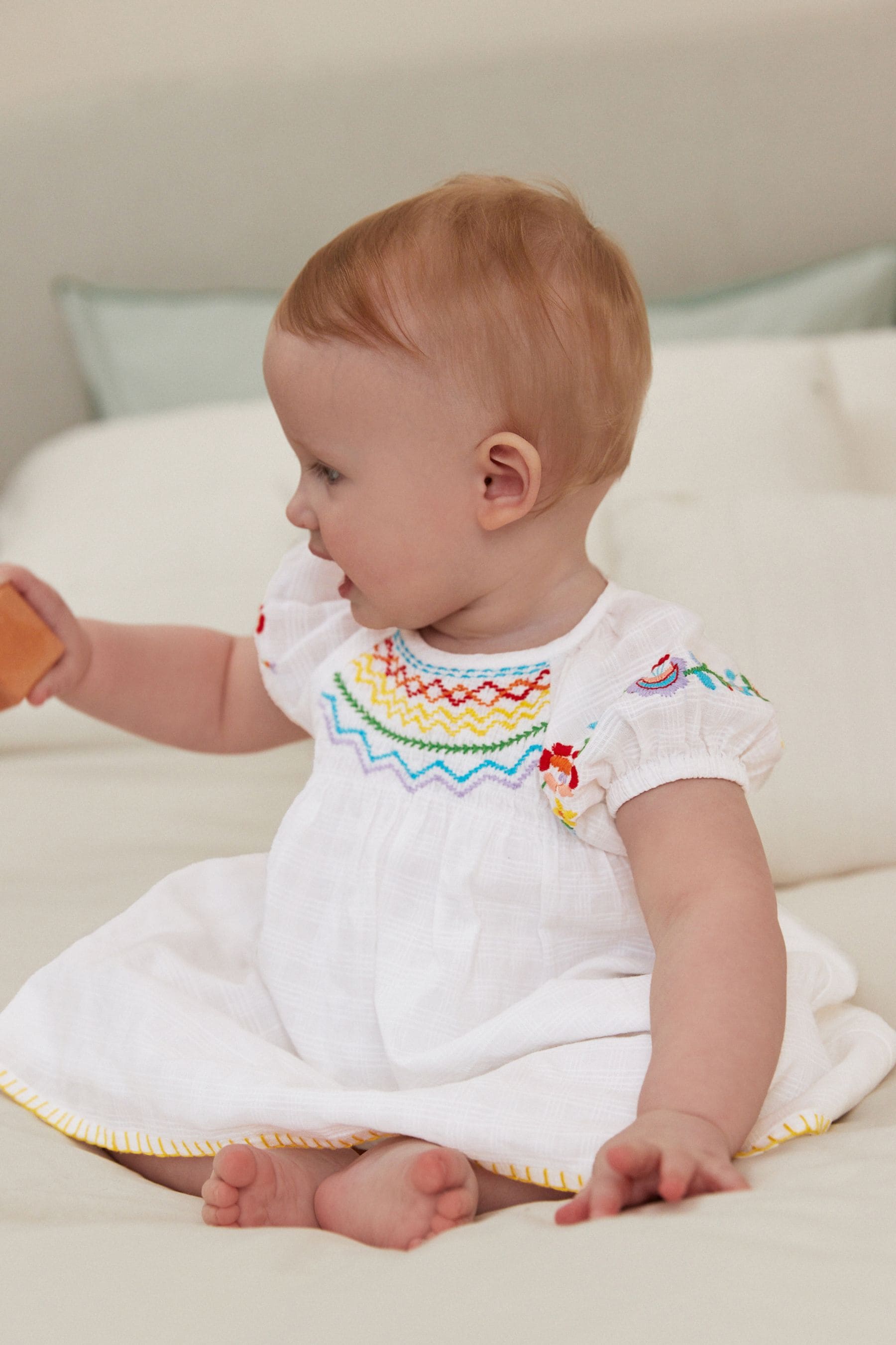 White Woven Embroidered Baby Dress (0mths-2yrs)