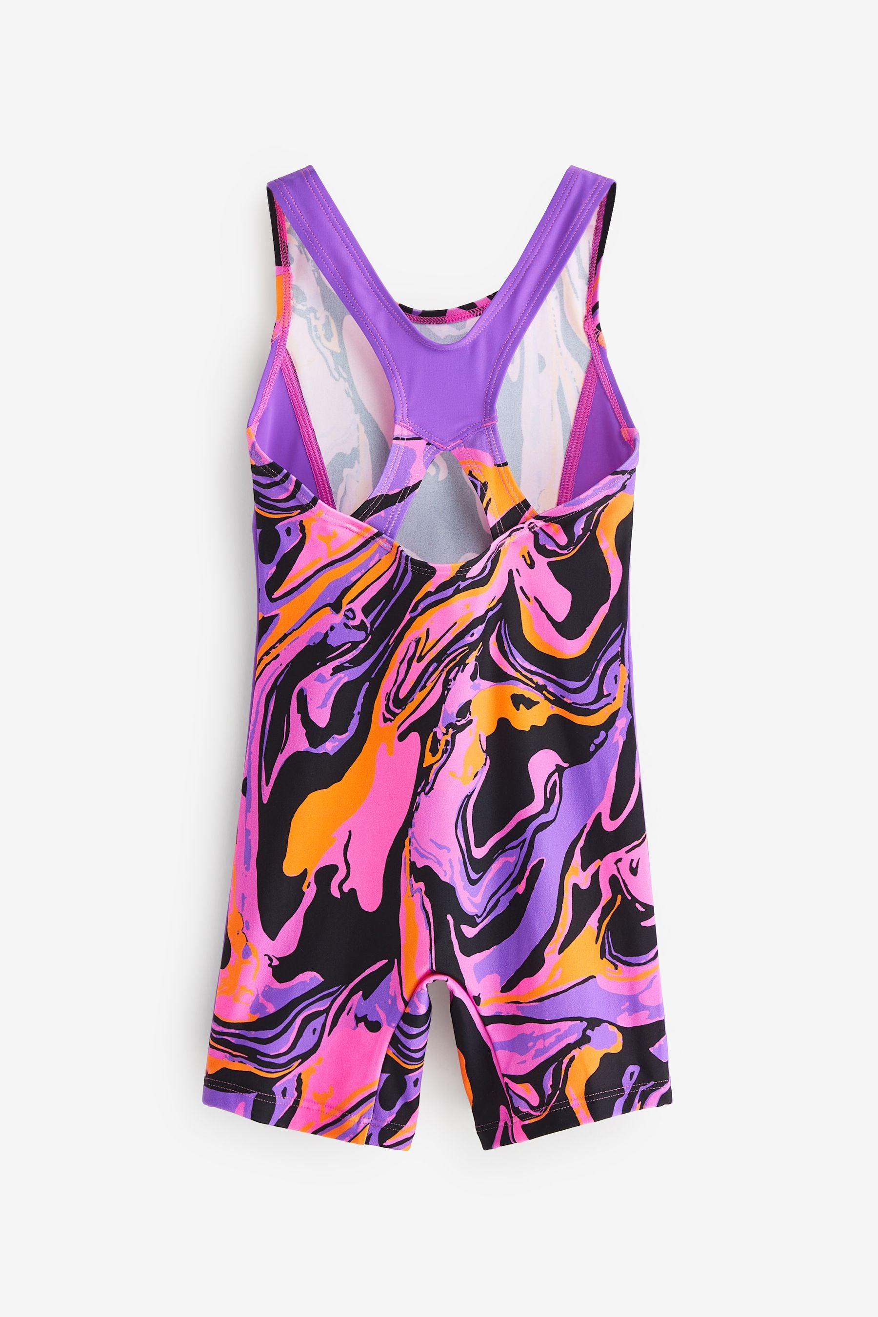 Black/Purple All-Over Print Shortie Swimsuit