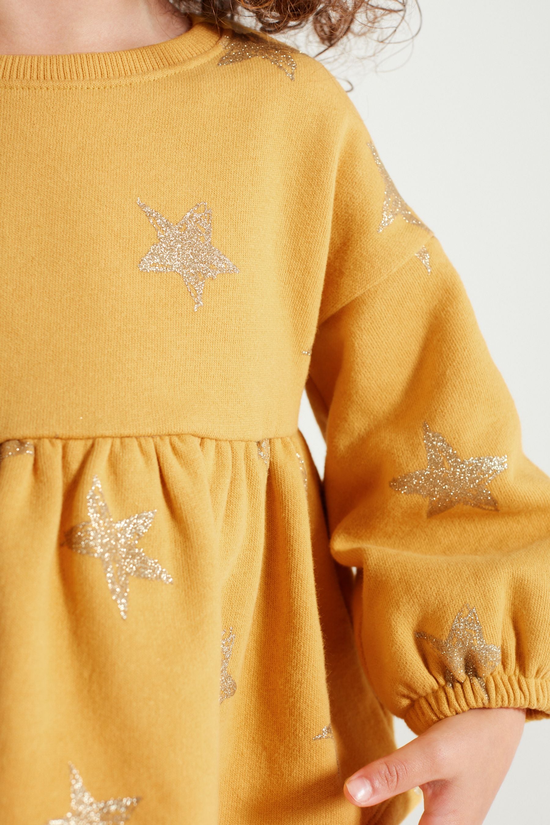 Ochre Yellow/Cream Glitter Star Print Peplum Hem Jumper And Joggers Set (3mths-7yrs)