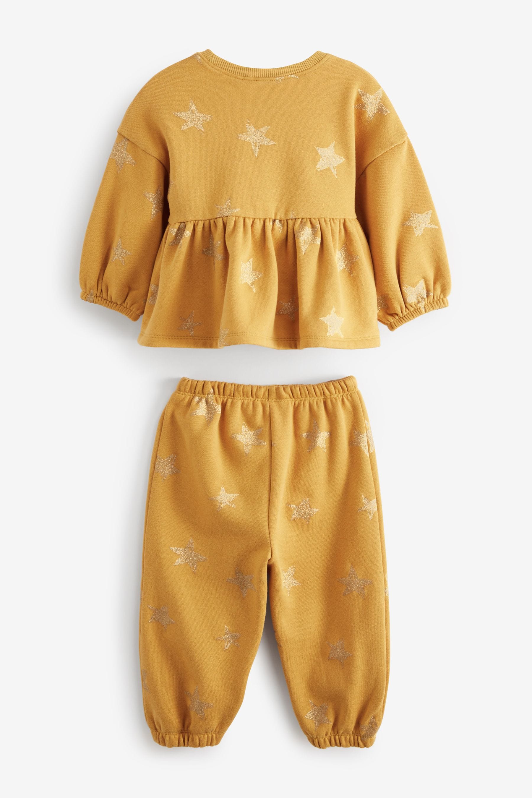 Ochre Yellow/Cream Glitter Star Print Peplum Hem Jumper And Joggers Set (3mths-7yrs)