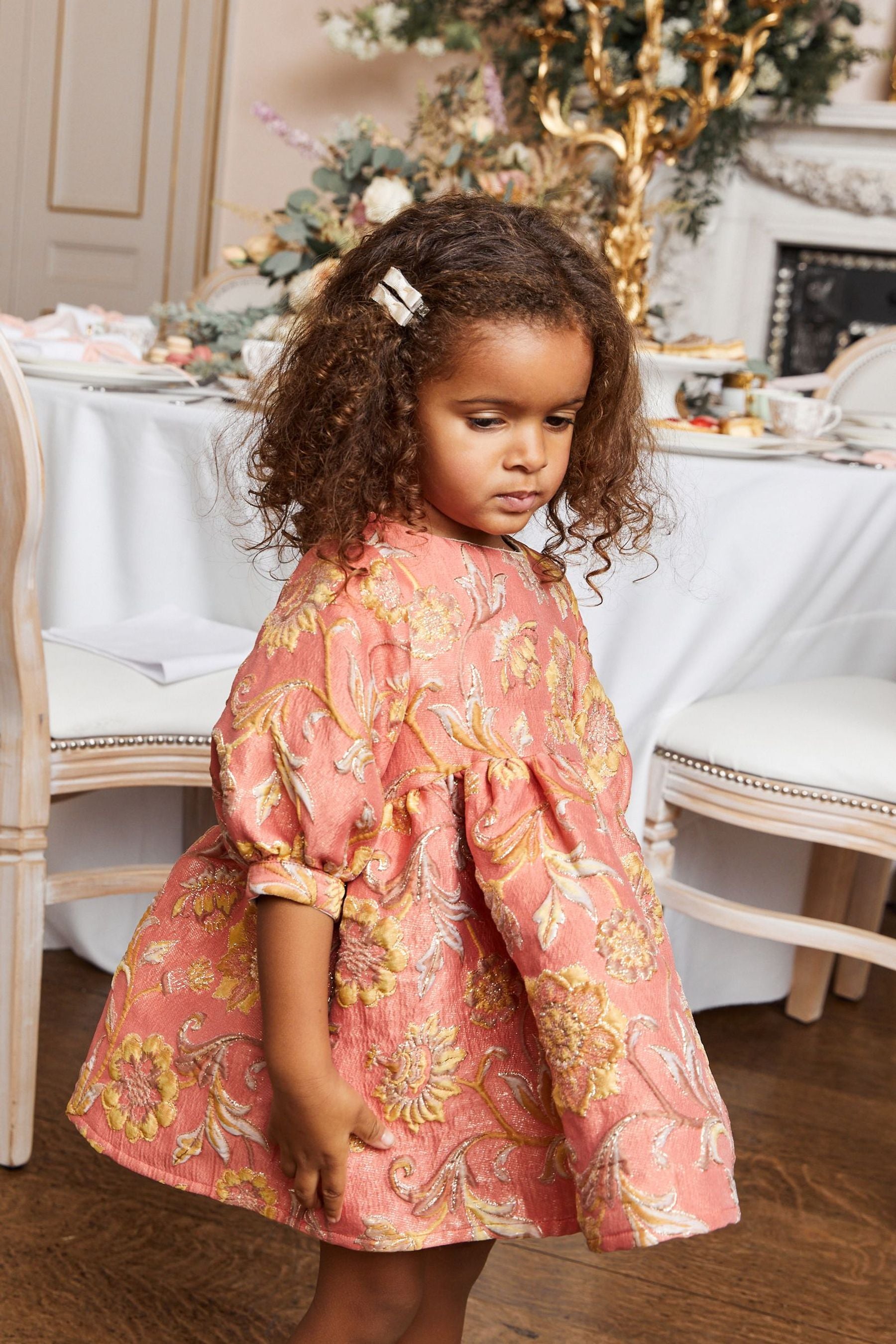 Peach Orange/Pink Jacquard Party Dress (12mths-8yrs)