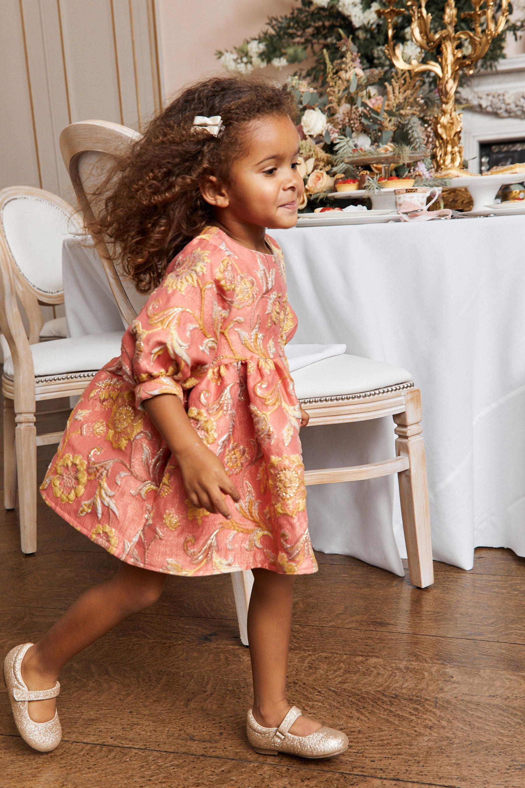 Peach Orange/Pink Jacquard Party Dress (12mths-8yrs)