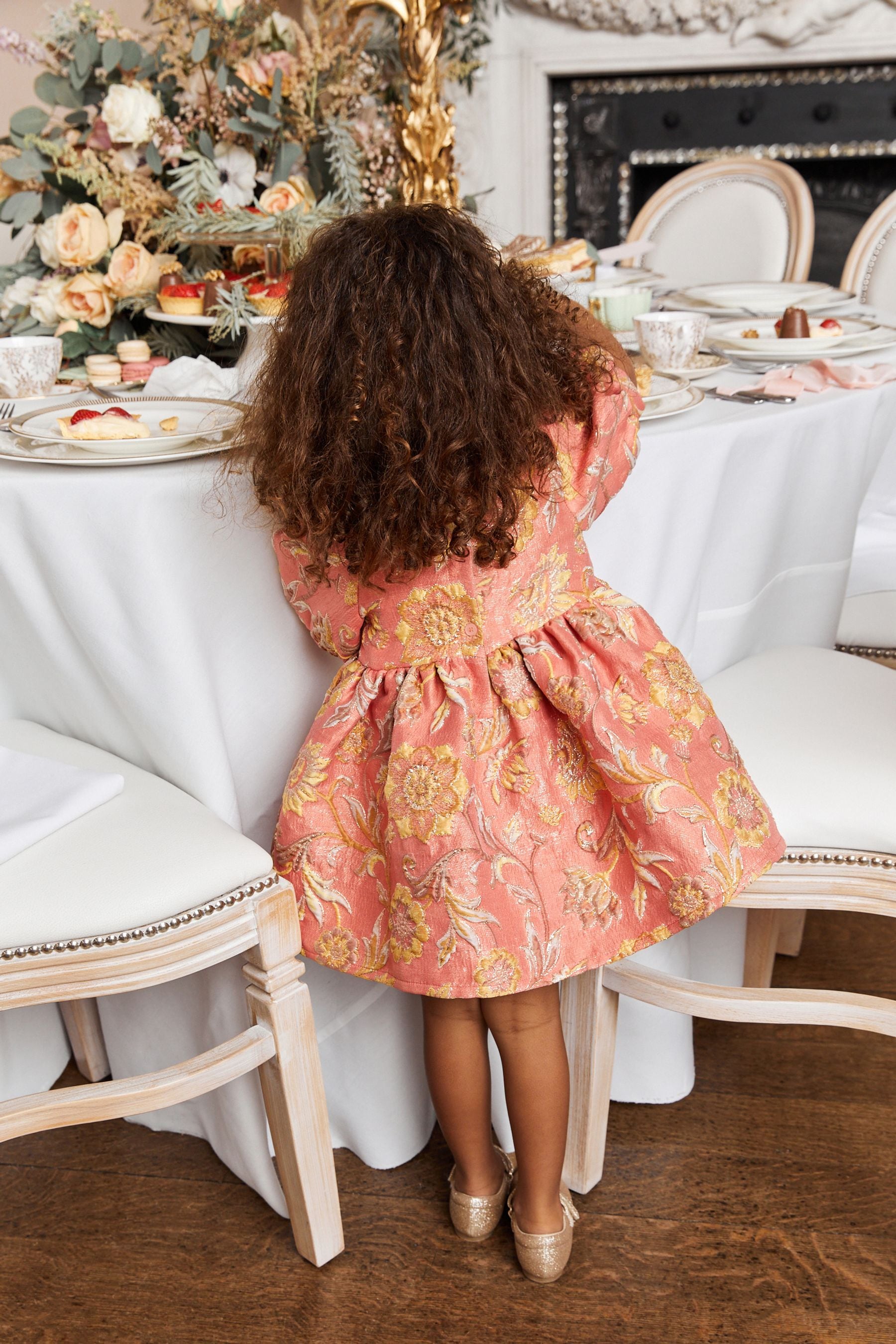 Peach Orange/Pink Jacquard Party Dress (12mths-8yrs)