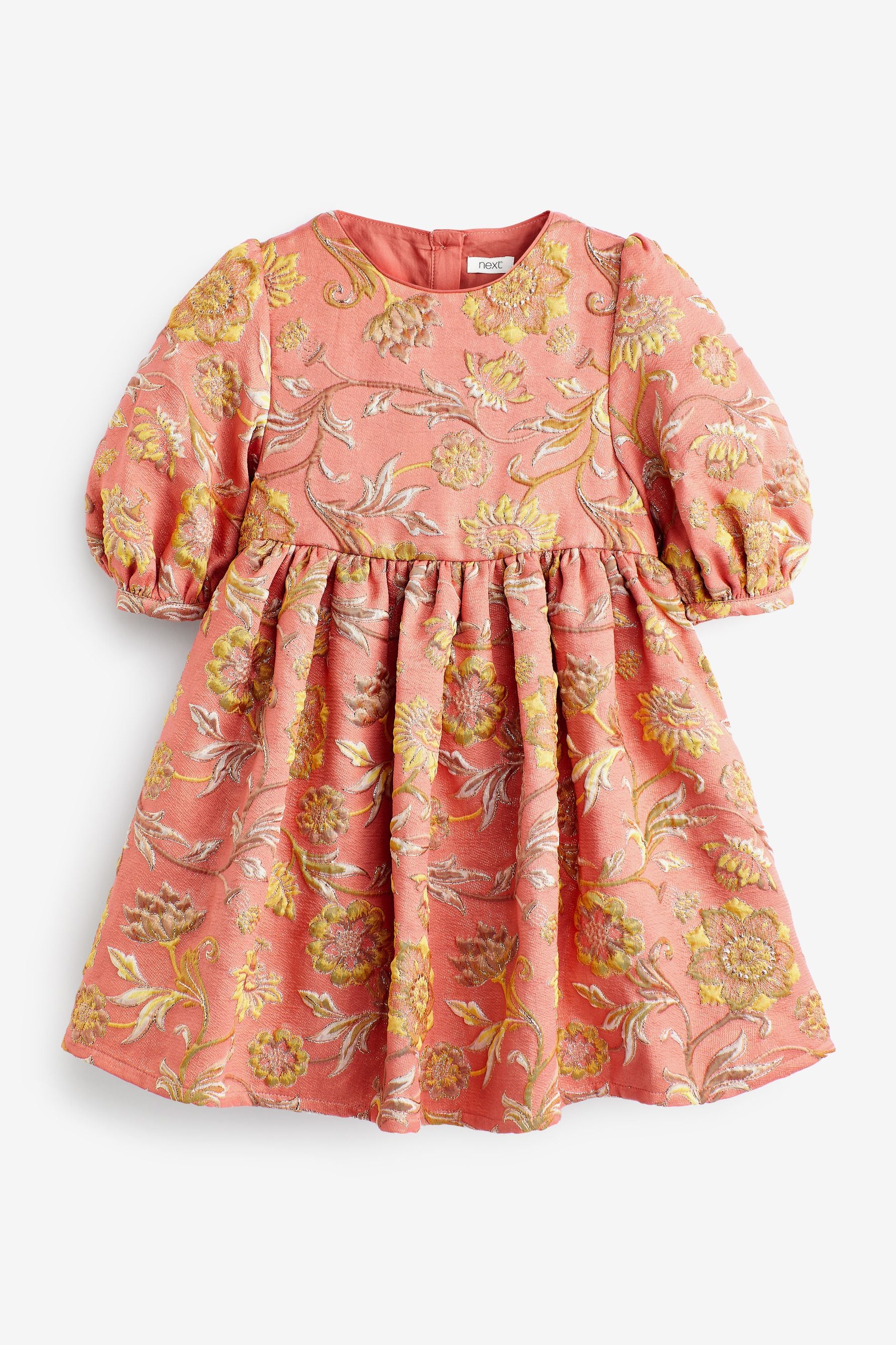 Peach Orange/Pink Jacquard Party Dress (12mths-8yrs)