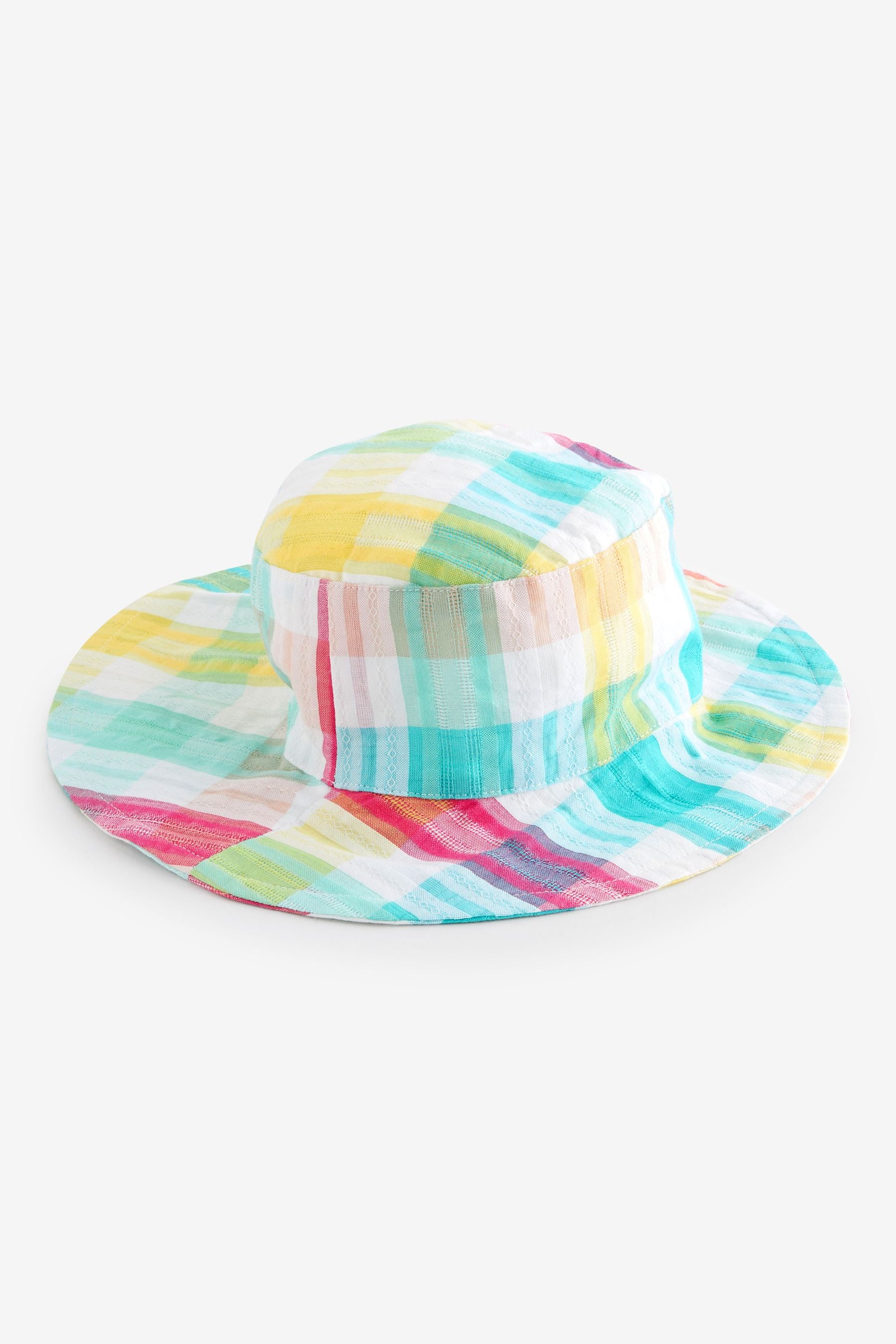 Multi Check Embroidered Floral Low Back Bucket Hat (3mths-10yrs)