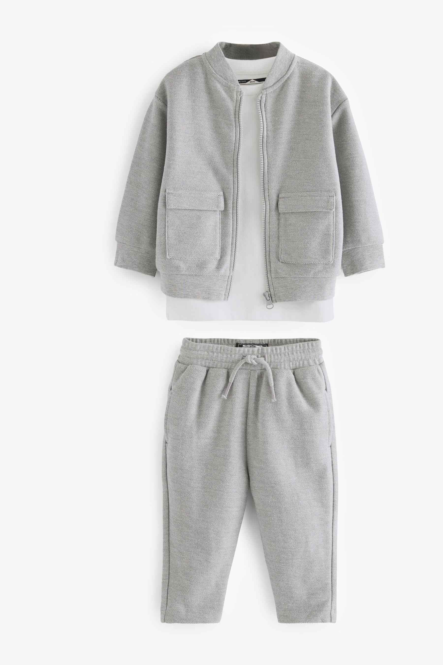 Light Grey 3 Piece Jersey Bomber and Joggers Set (3mths-7yrs)