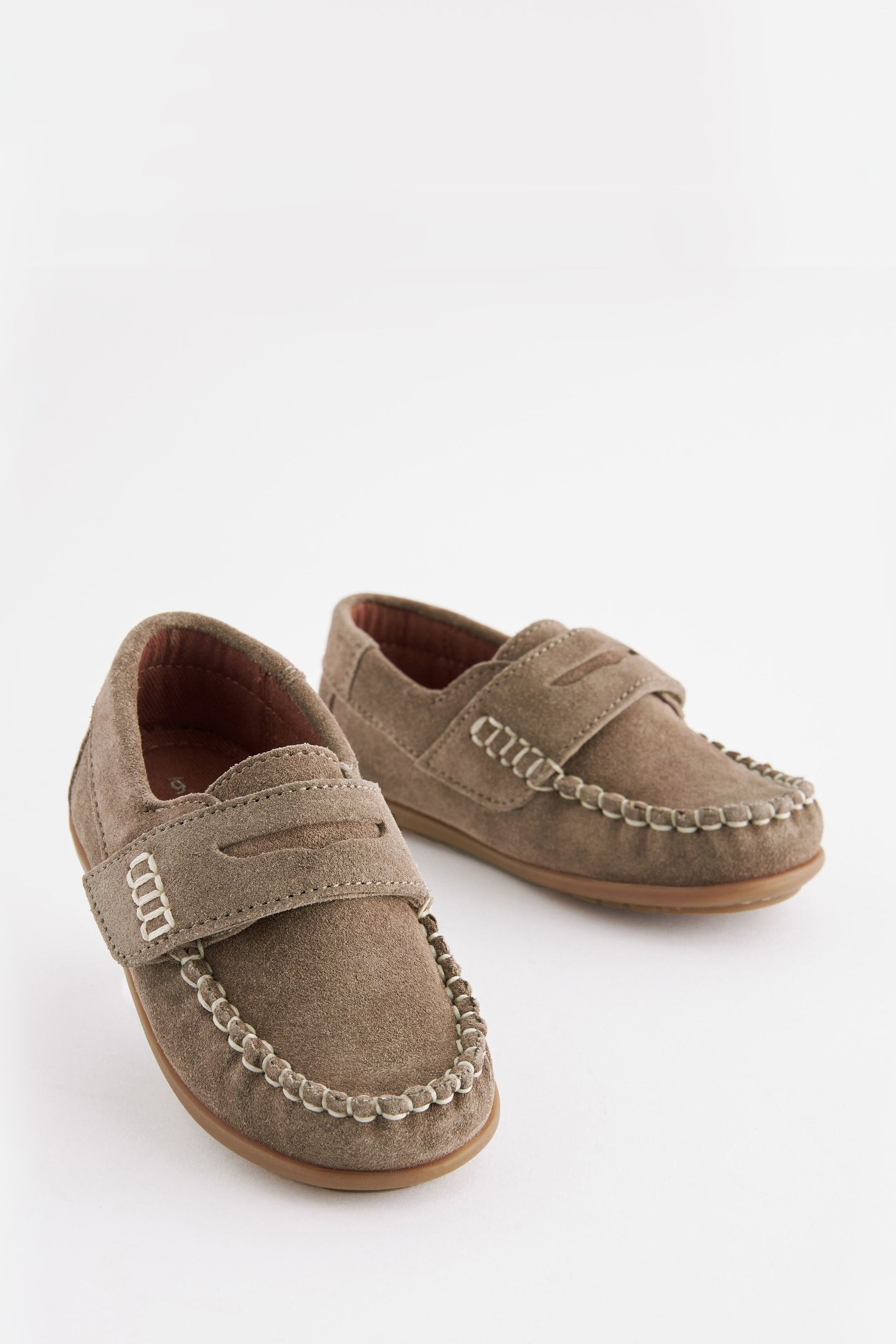 Stone Leather Penny Loafers with Touch & Close Fastening