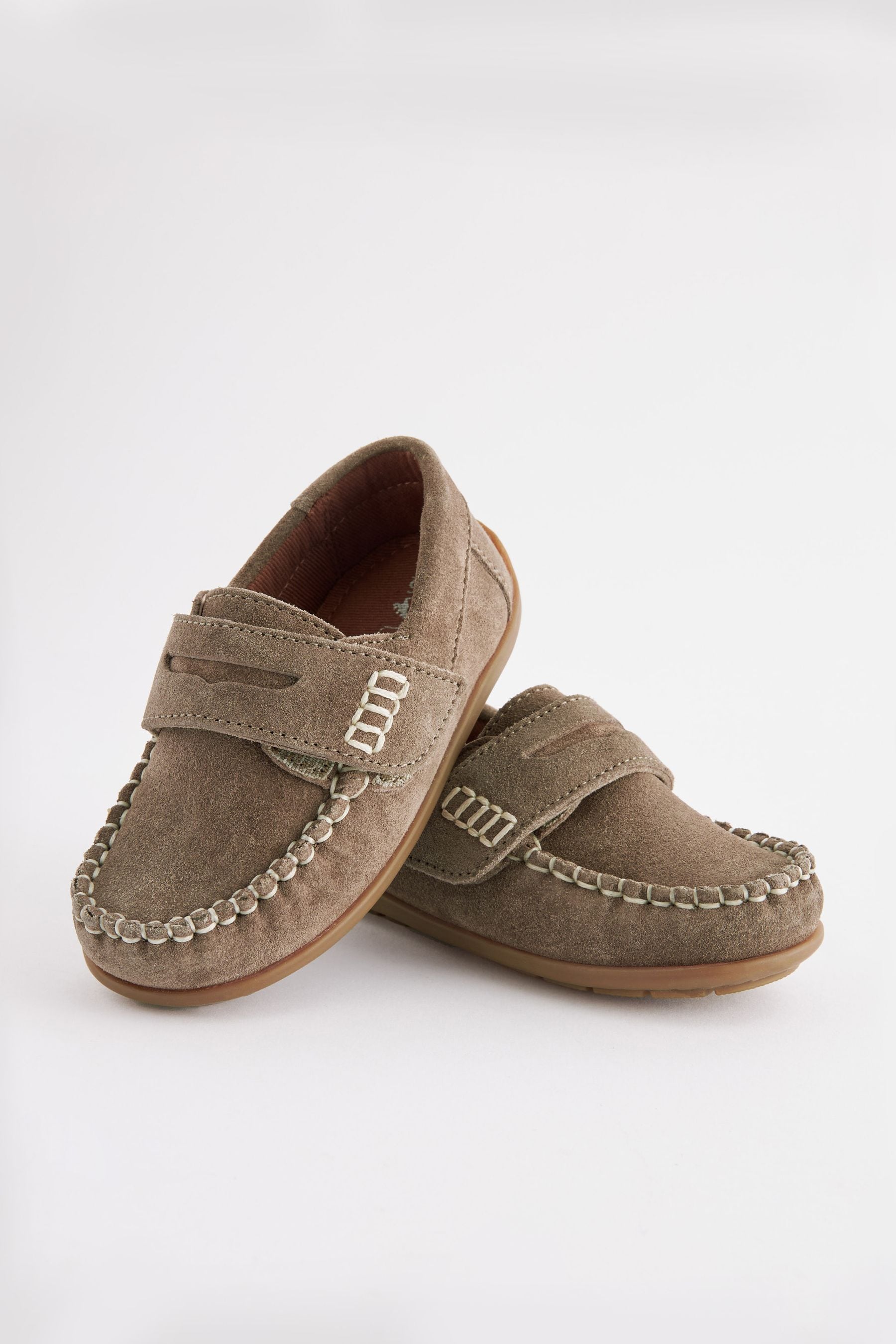 Stone Leather Penny Loafers with Touch & Close Fastening