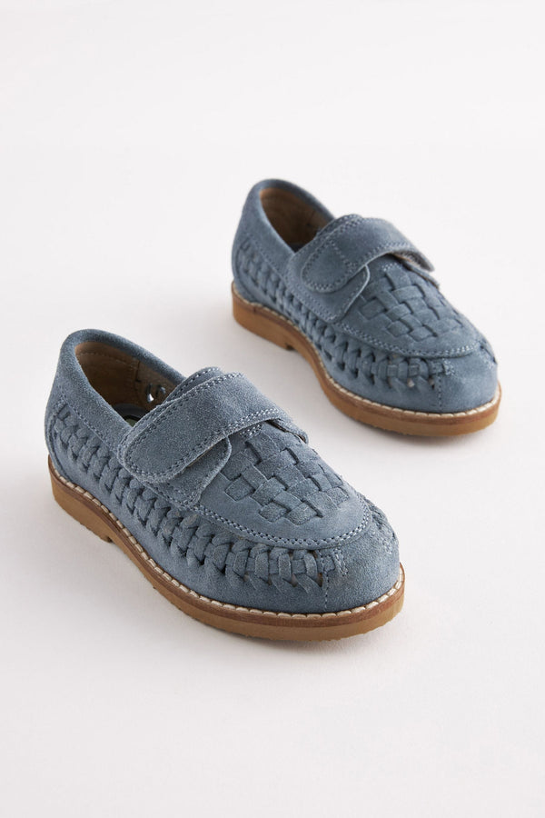 Light Blue Leather Woven Loafers