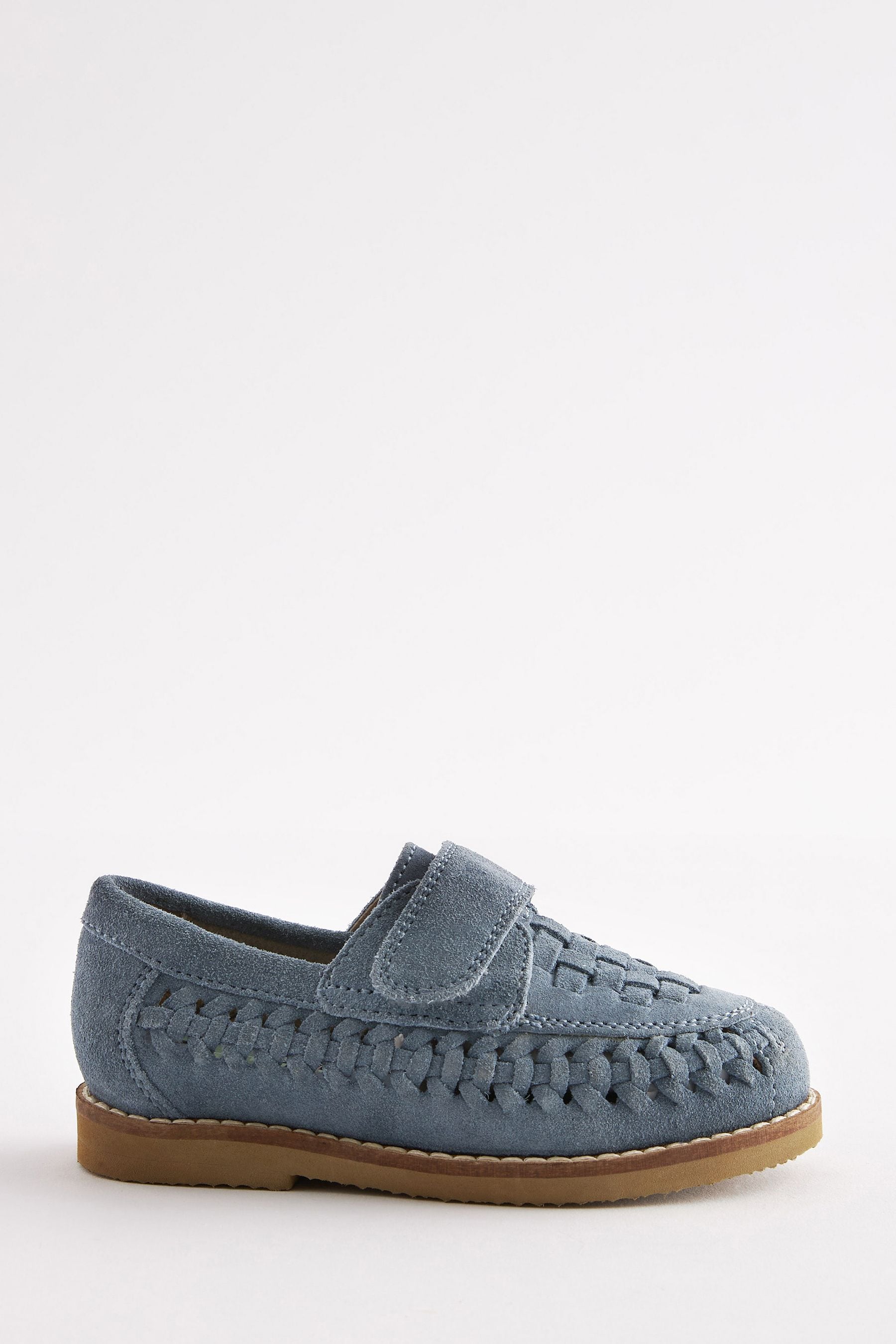 Light Blue Leather Woven Loafers