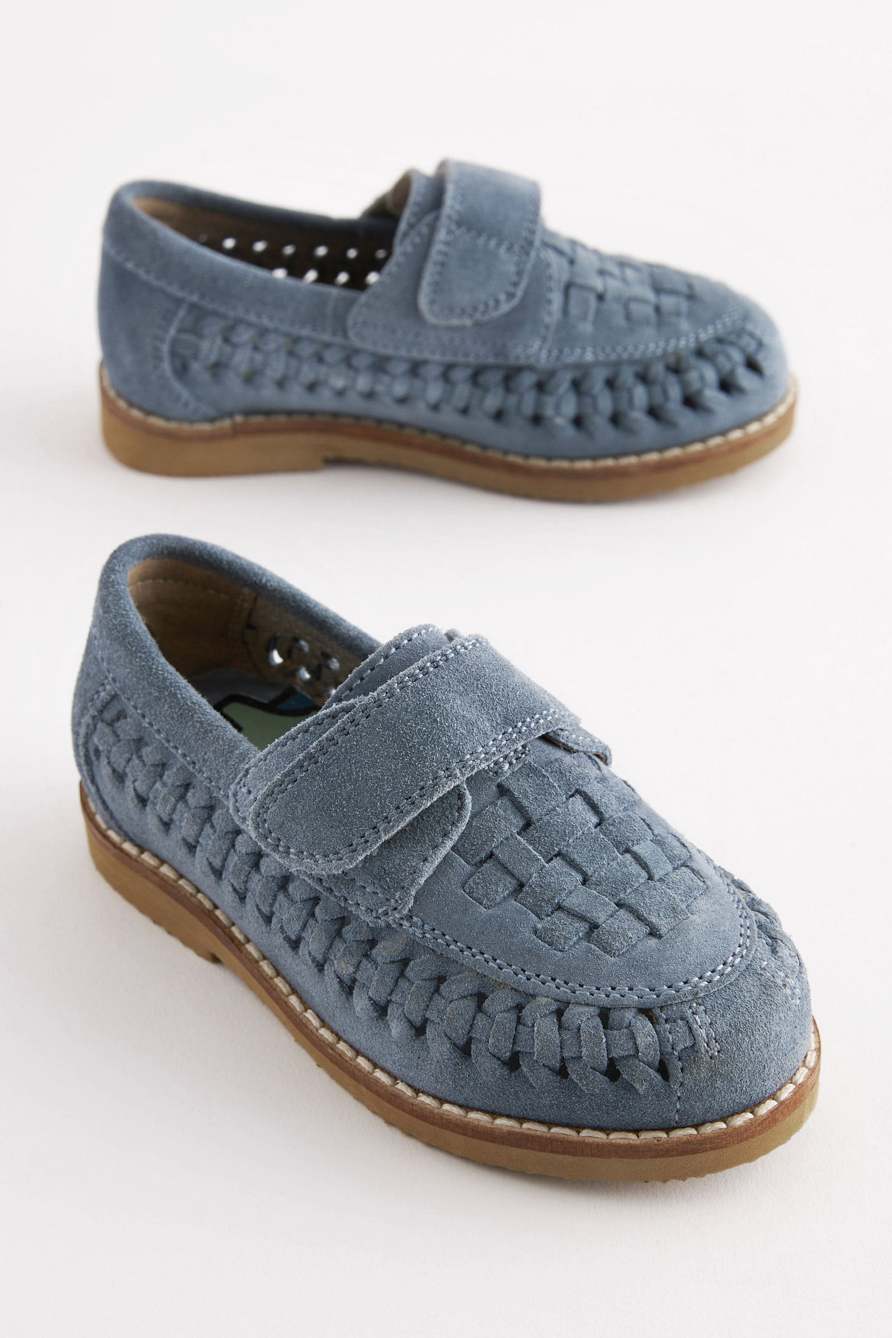 Light Blue Leather Woven Loafers