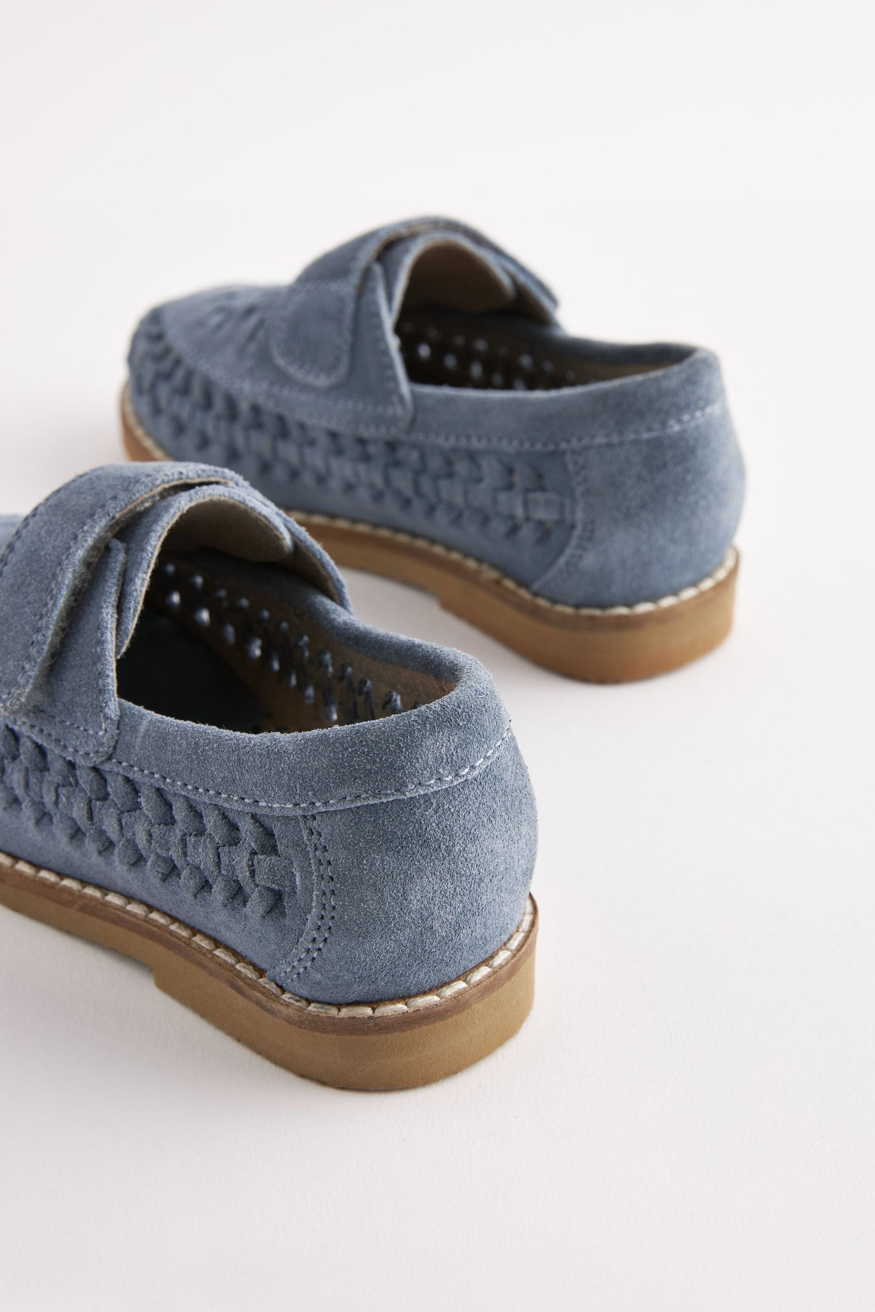 Light Blue Leather Woven Loafers