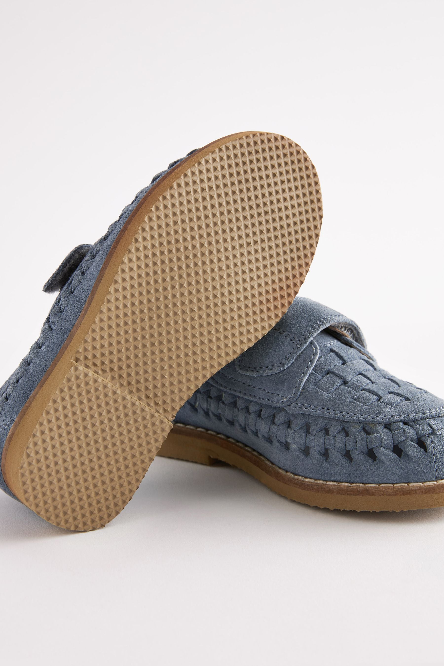 Light Blue Leather Woven Loafers