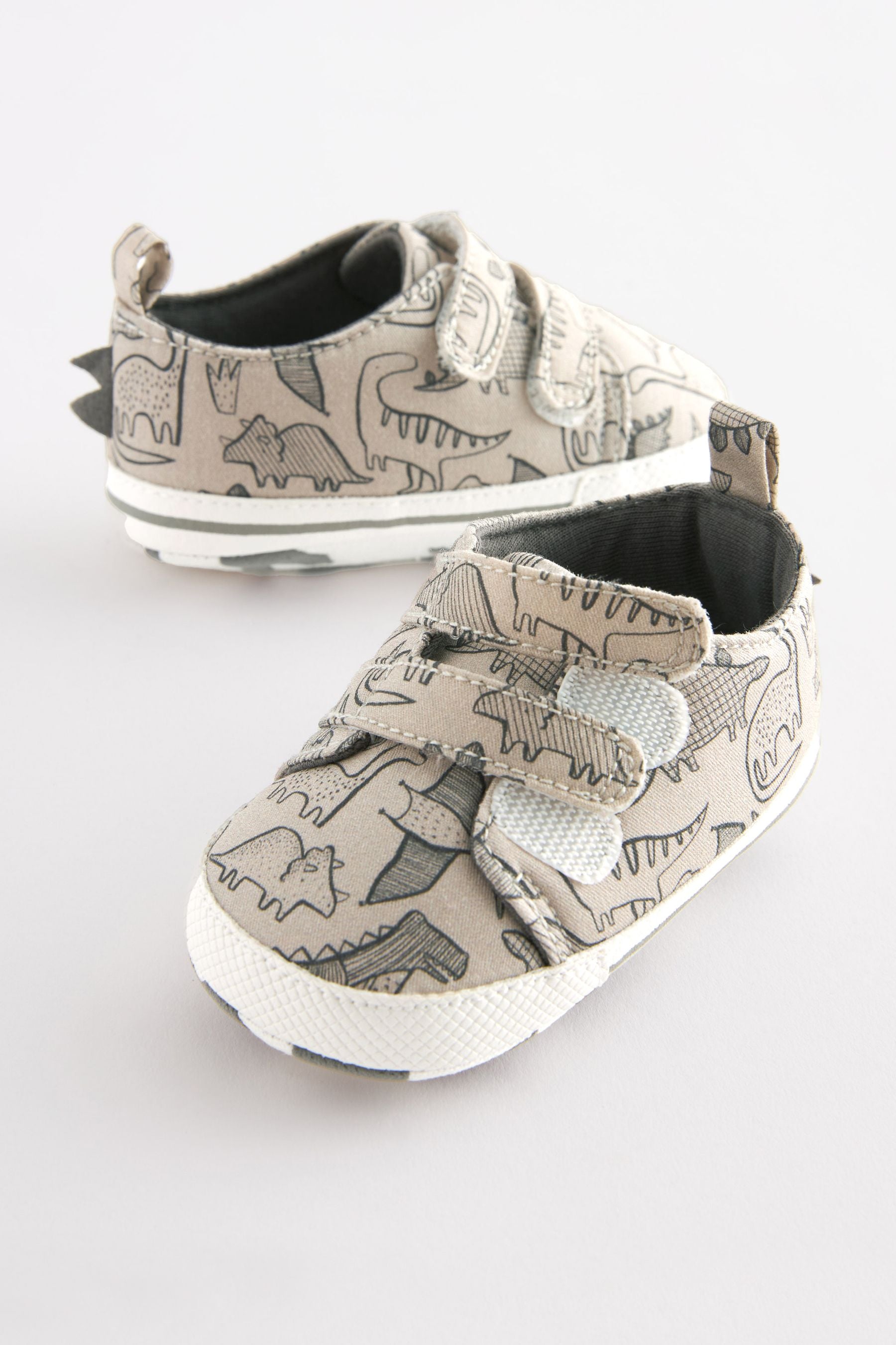 Grey Dino Two Strap Baby Pram Shoes (0-24mths)