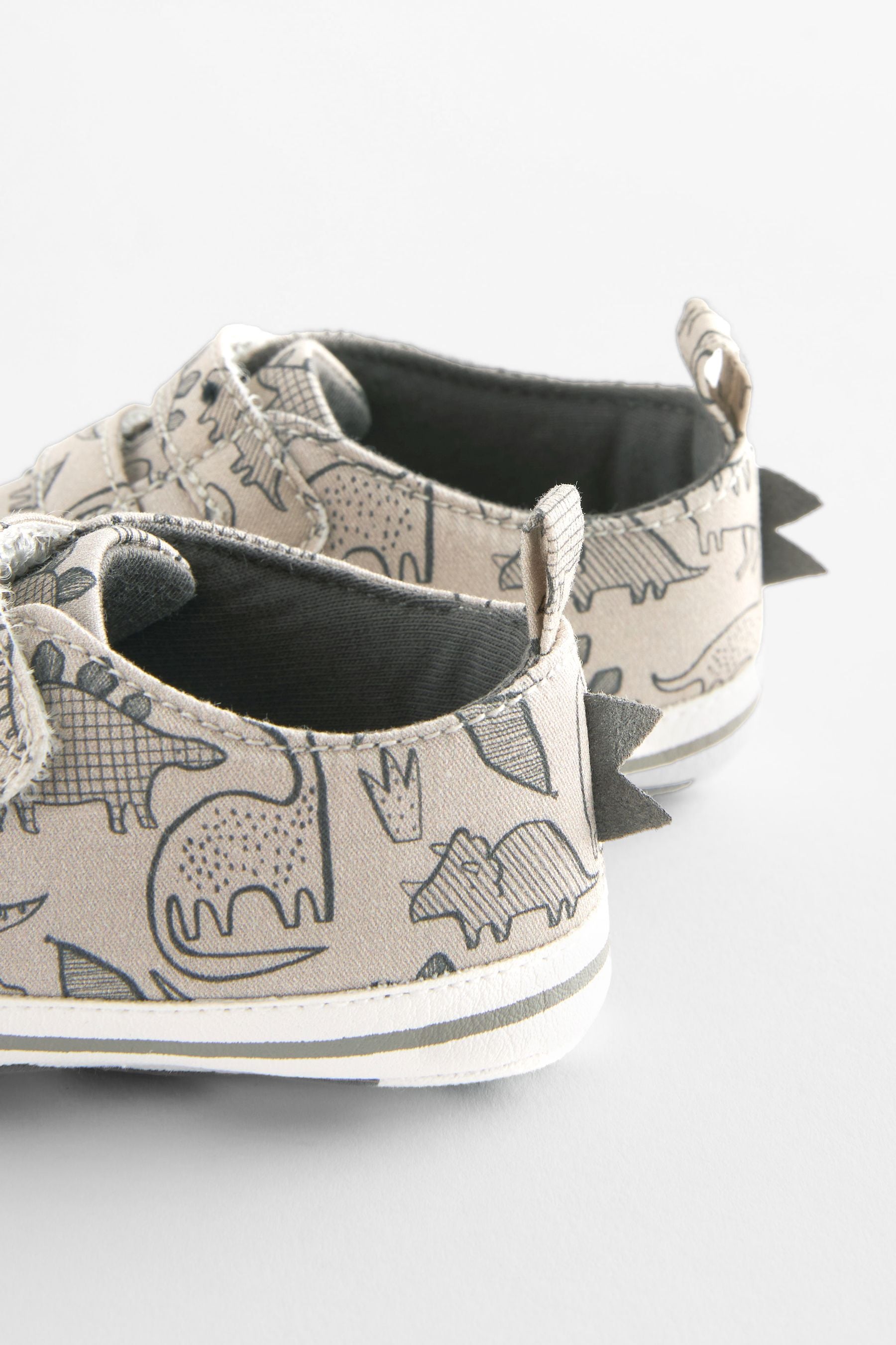 Grey Dino Two Strap Baby Pram Shoes (0-24mths)