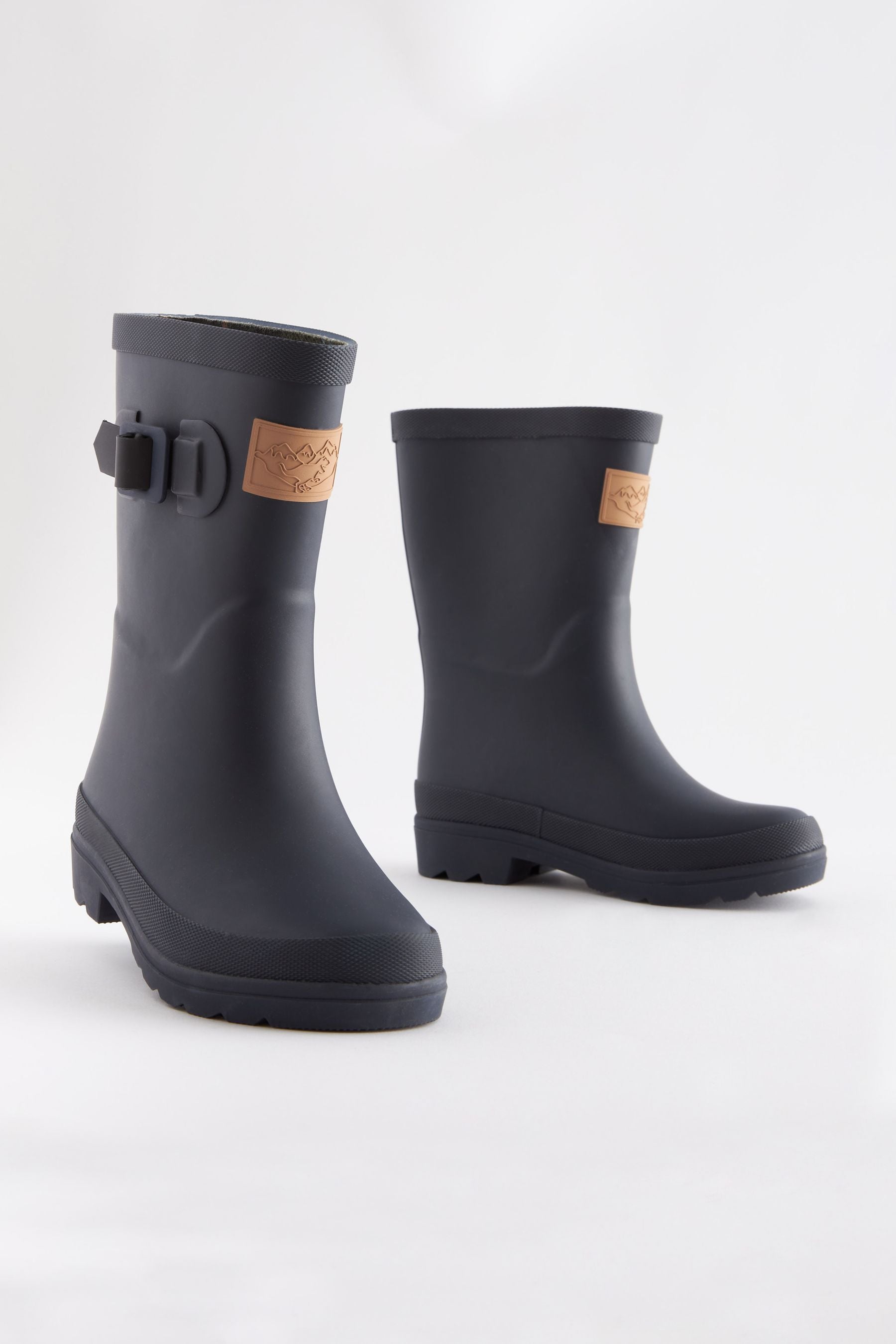 Navy Check Lined Buckle Wellies