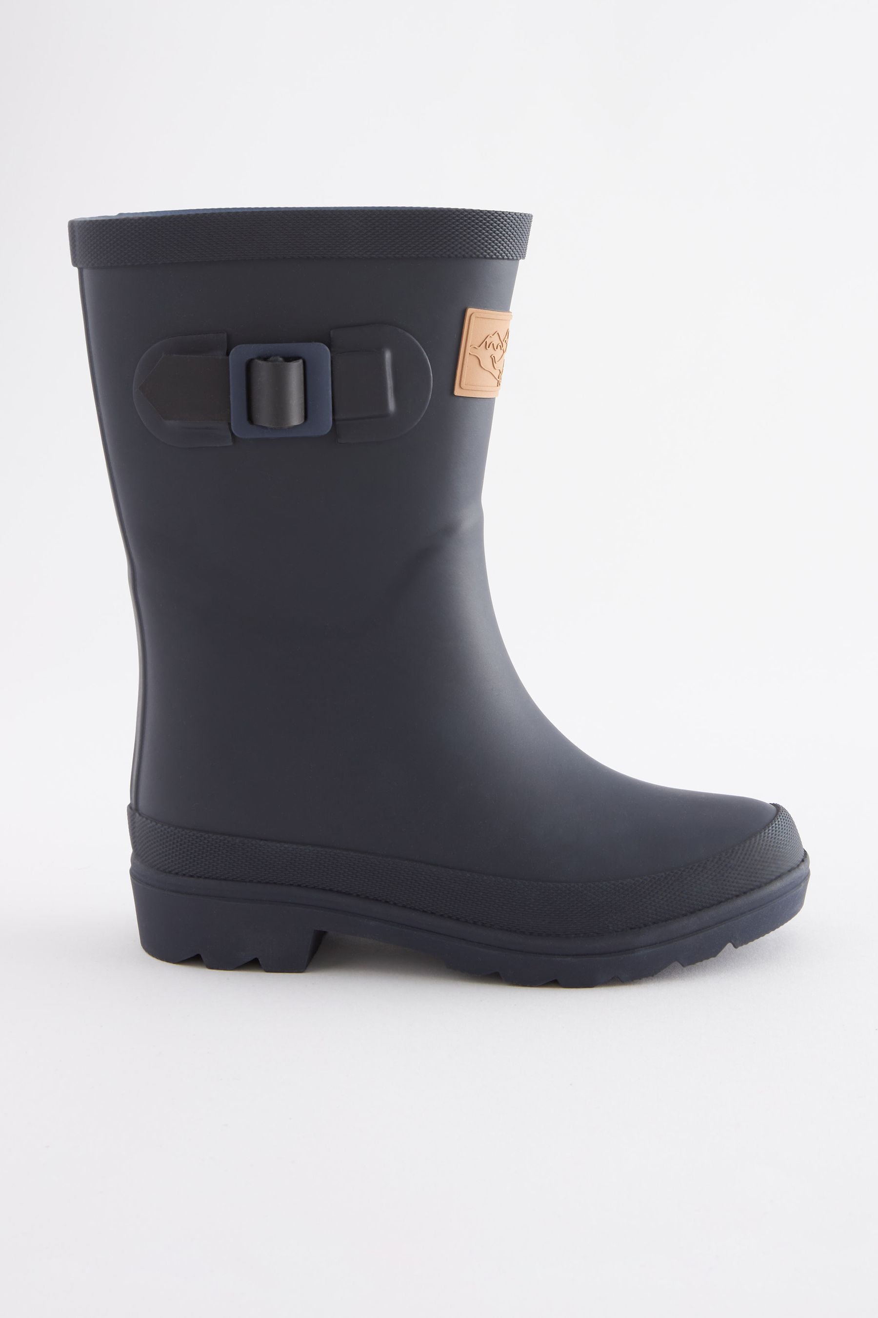 Navy Check Lined Buckle Wellies