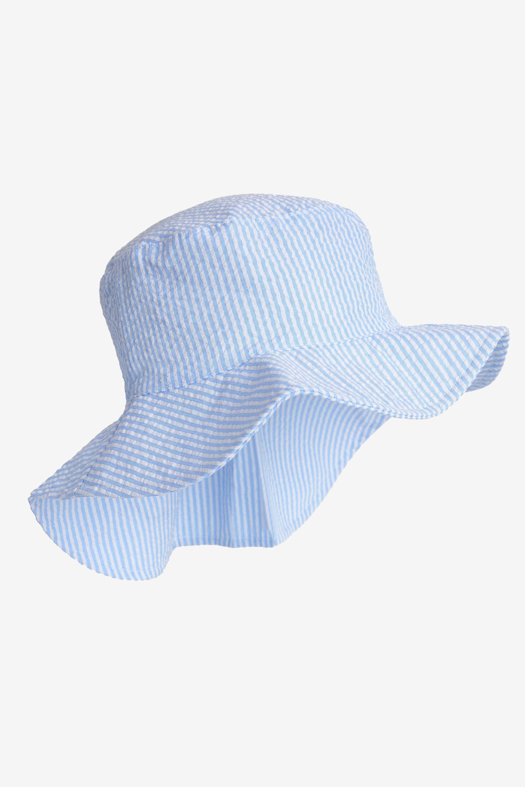 Blue Stripe Embroidered Floral Low Back Bucket Hat (3mths-10yrs)