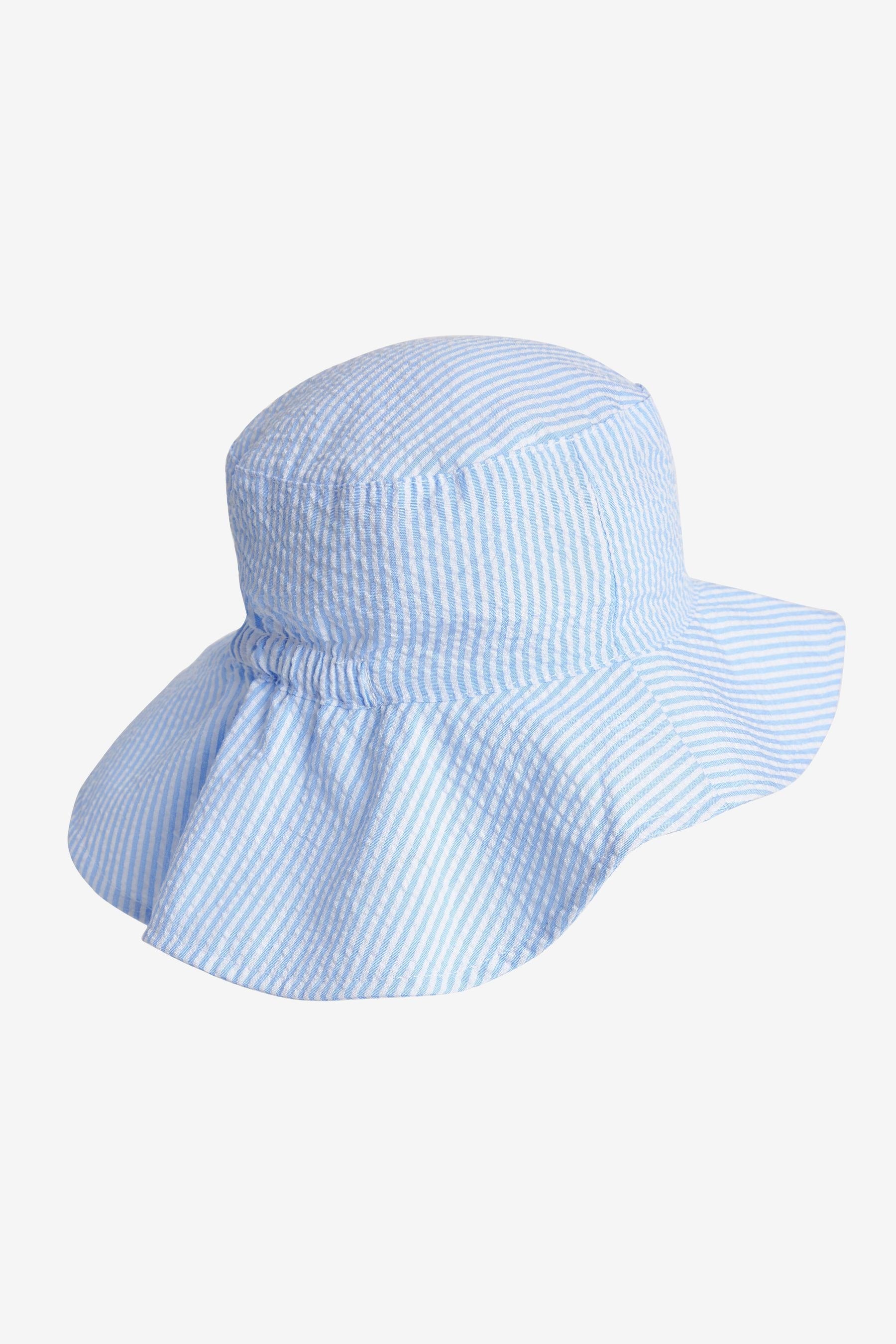 Blue Stripe Embroidered Floral Low Back Bucket Hat (3mths-10yrs)