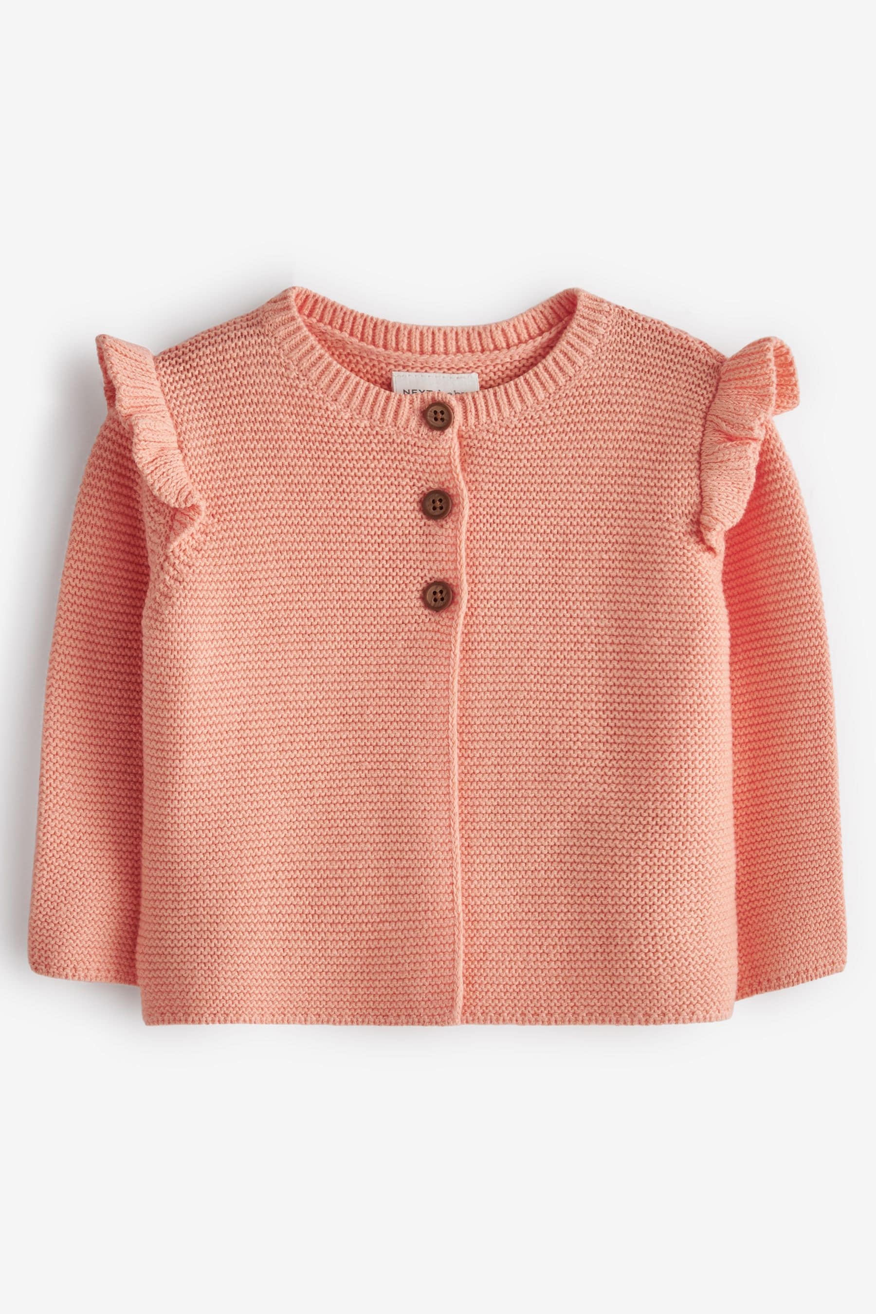 Peach Pink Baby Frill Shoulder Knitted Cardigan (0mths-2yrs)