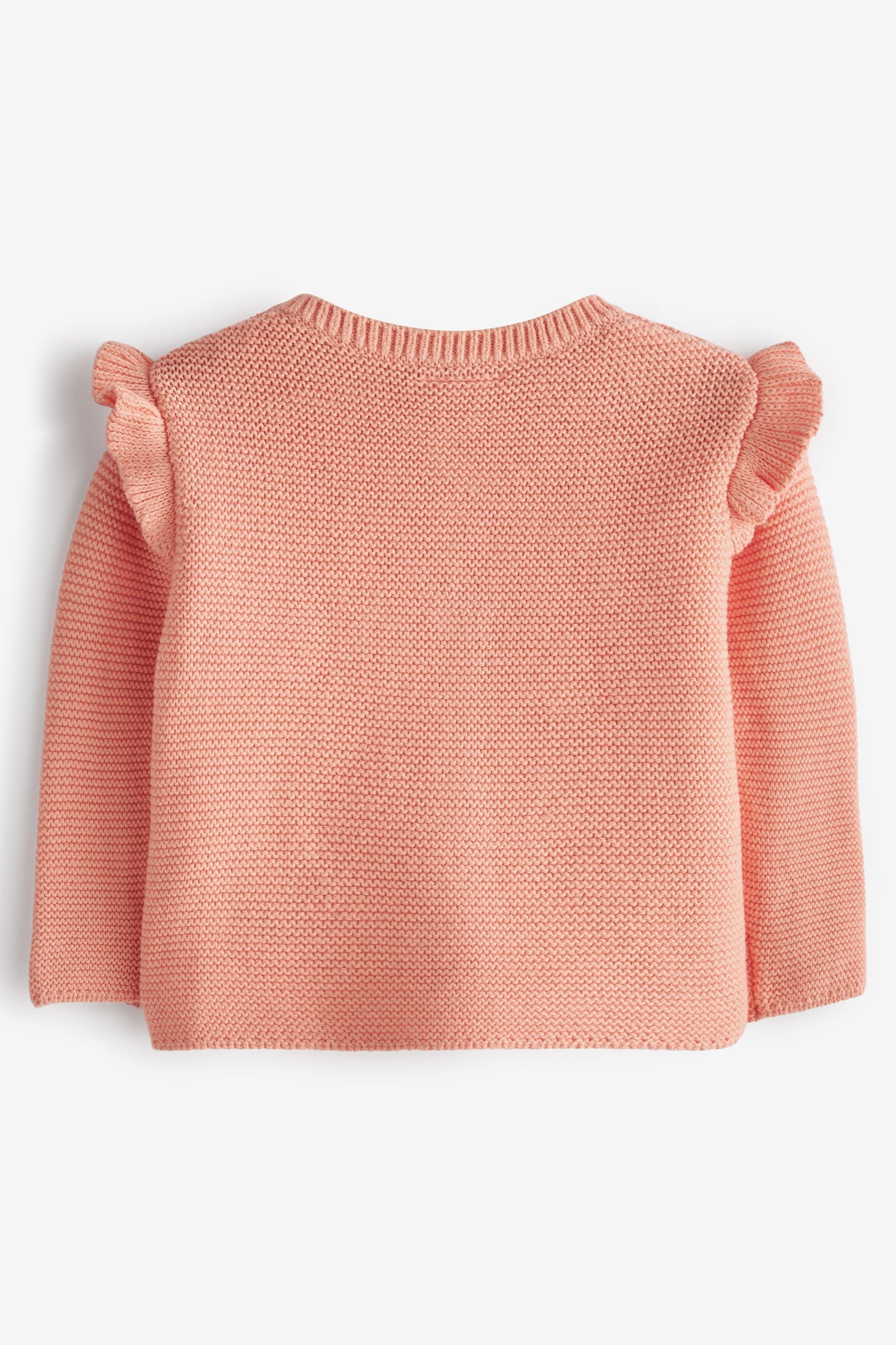 Peach Pink Baby Frill Shoulder Knitted Cardigan (0mths-2yrs)