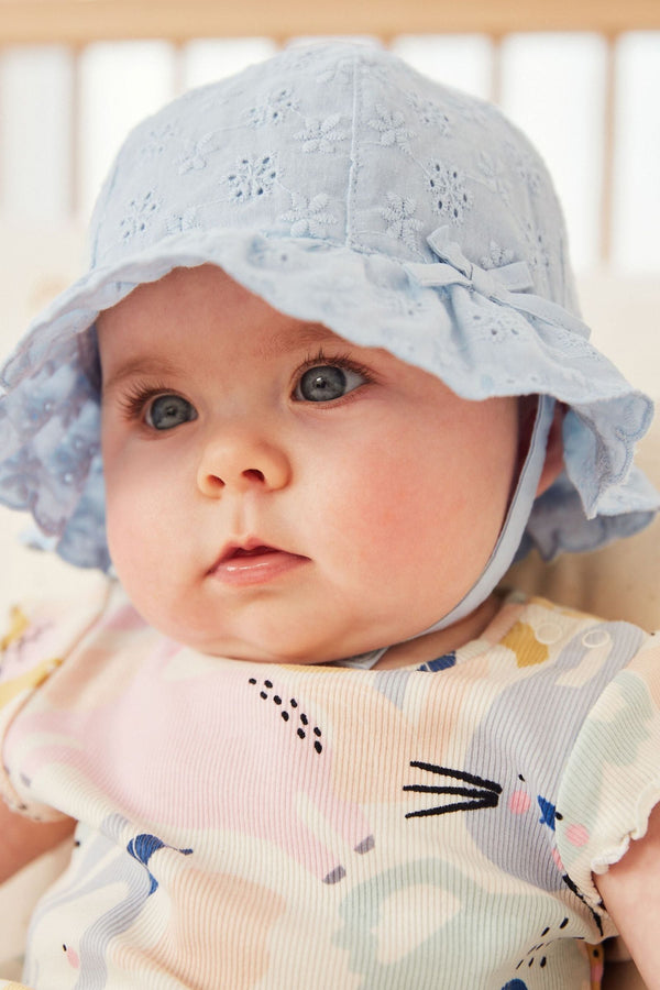 Blue Broderie Baby Hat (0mths-2yrs)