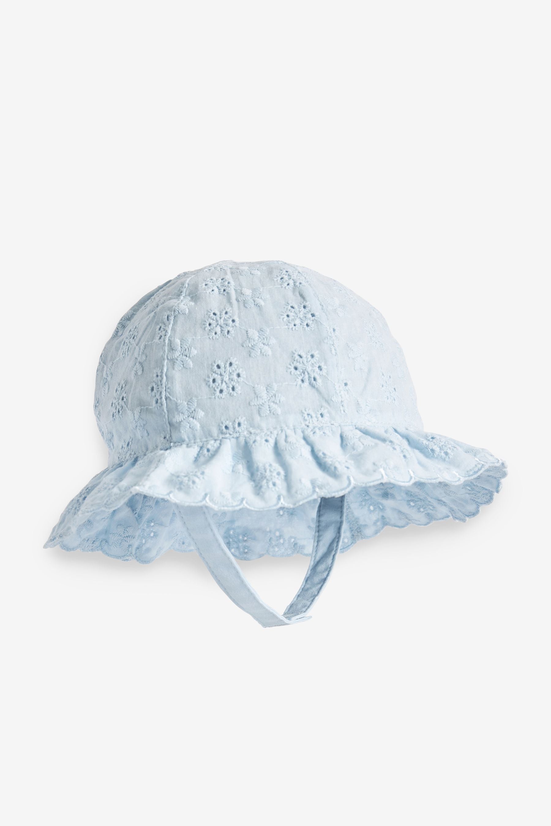 Blue Broderie Baby Hat (0mths-2yrs)