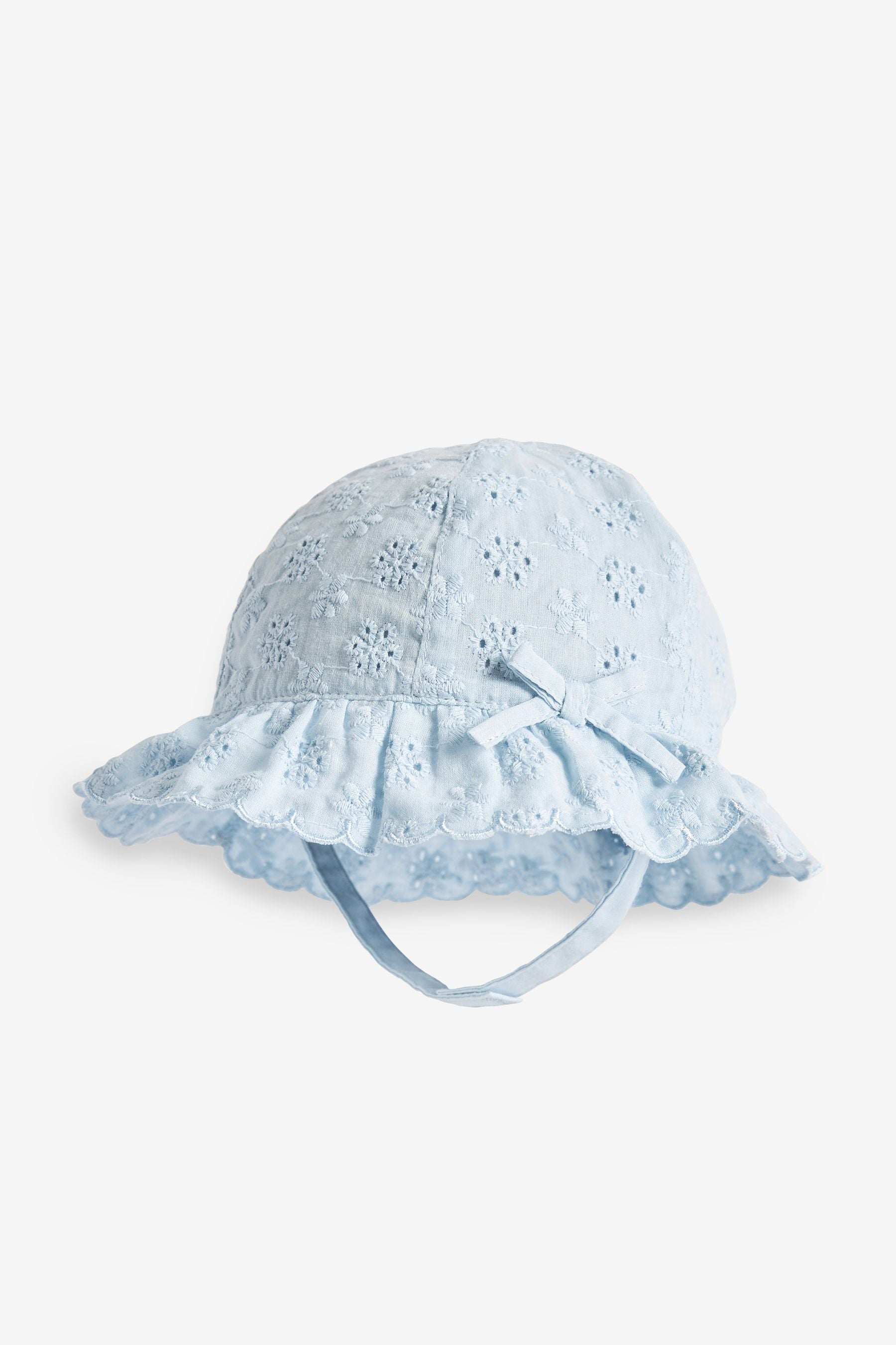 Blue Broderie Baby Hat (0mths-2yrs)