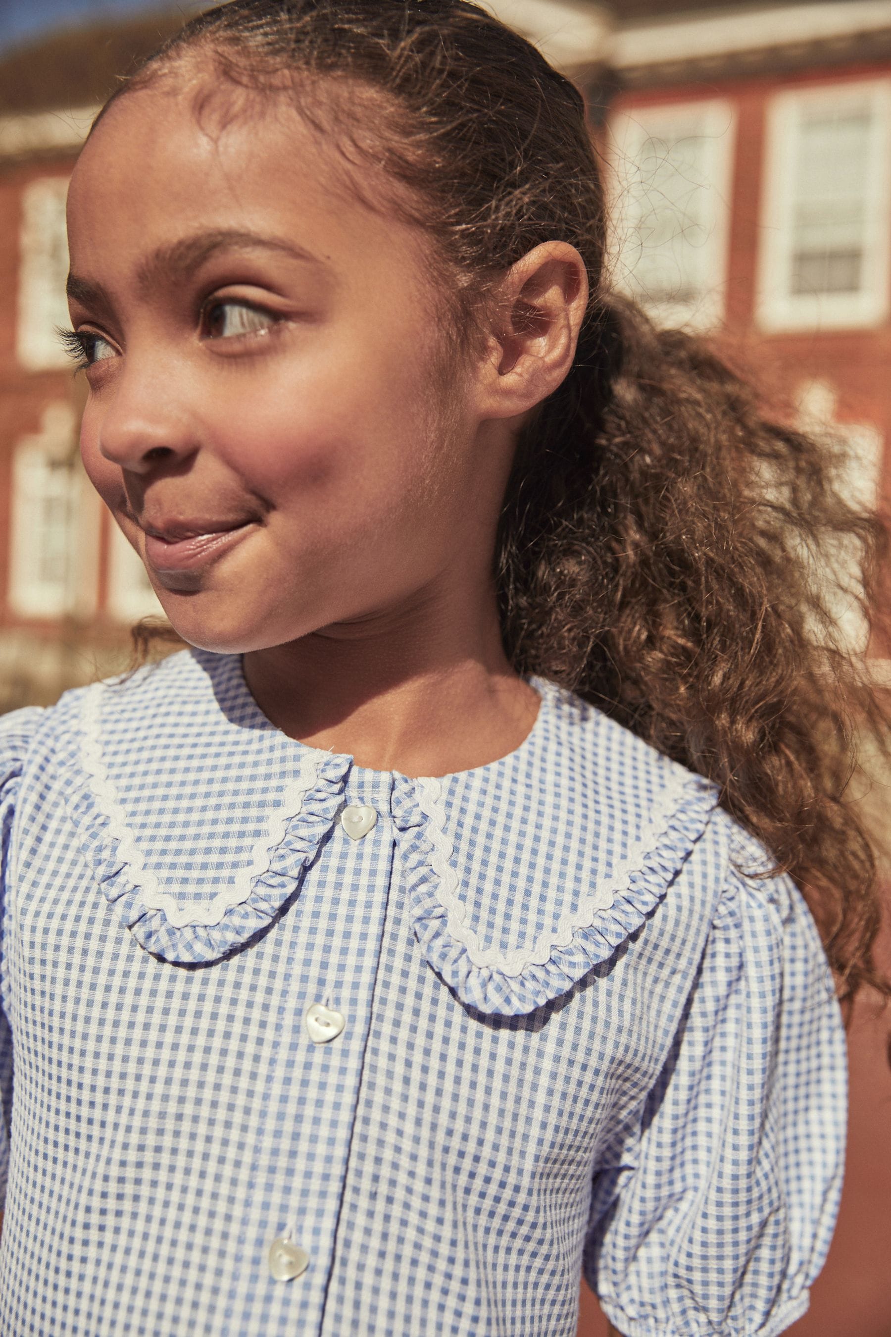 Blue Cotton Rich School Gingham Pretty Collar Dress (3-14yrs)