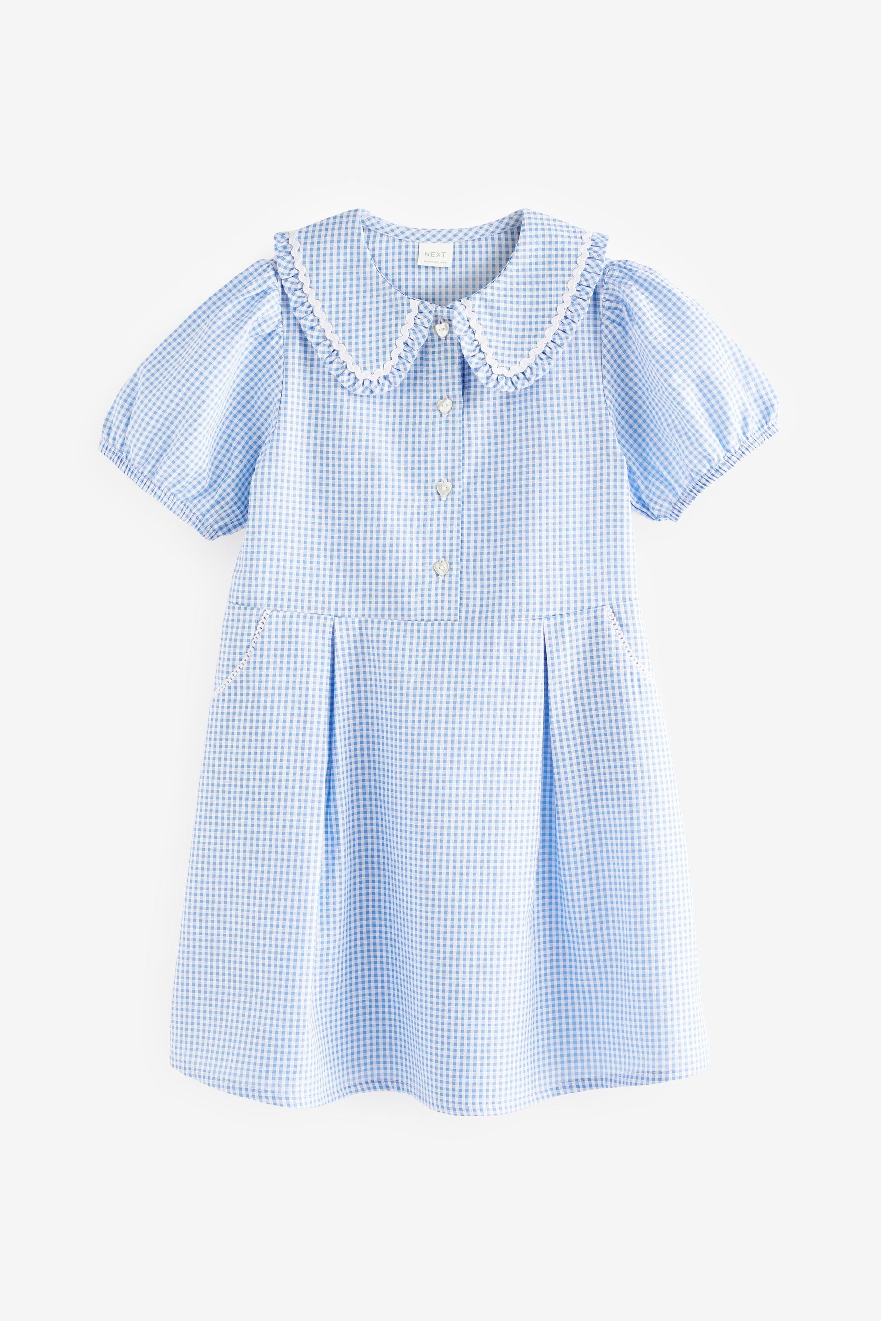 Blue Cotton Rich School Gingham Pretty Collar Dress (3-14yrs)