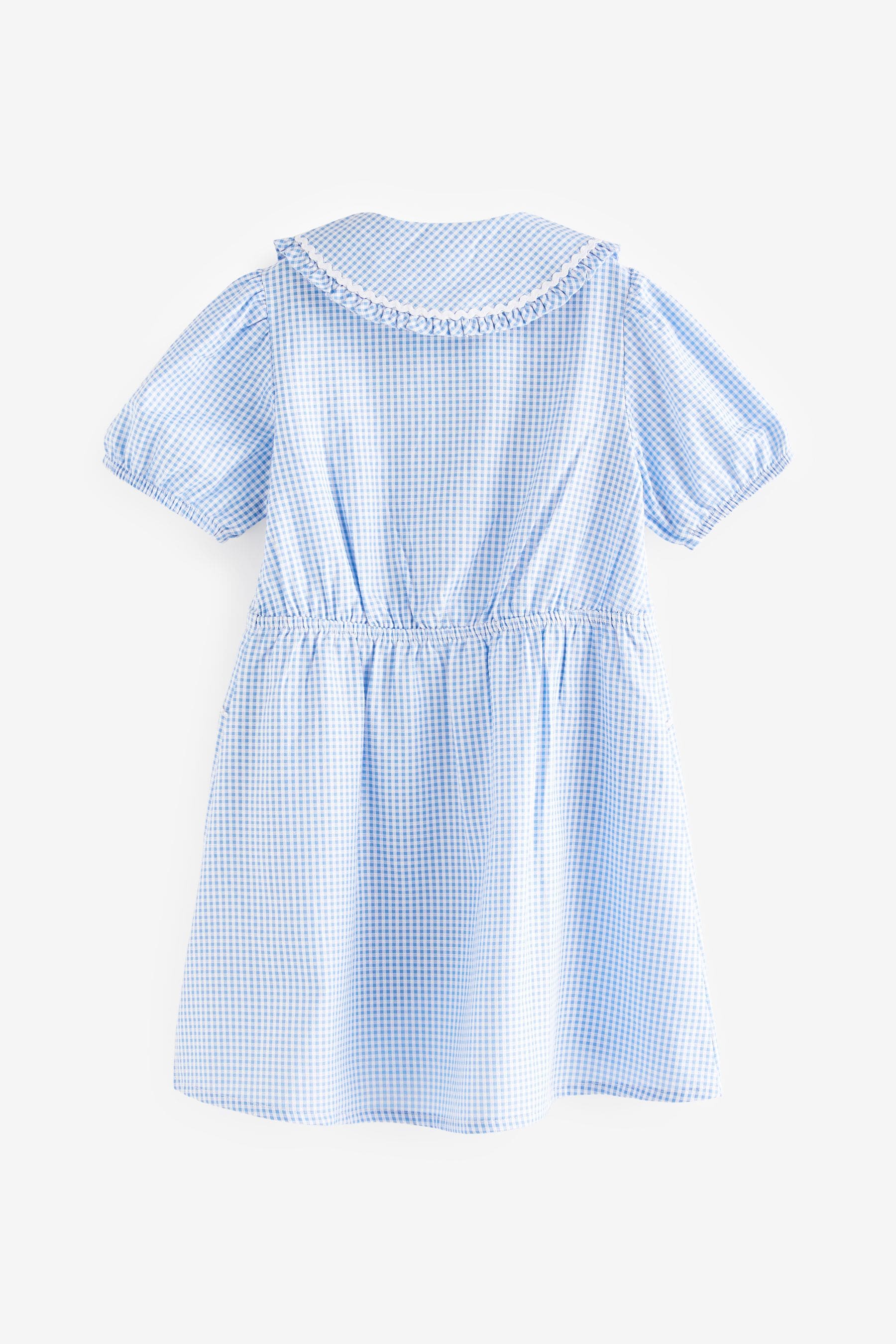 Blue Cotton Rich School Gingham Pretty Collar Dress (3-14yrs)