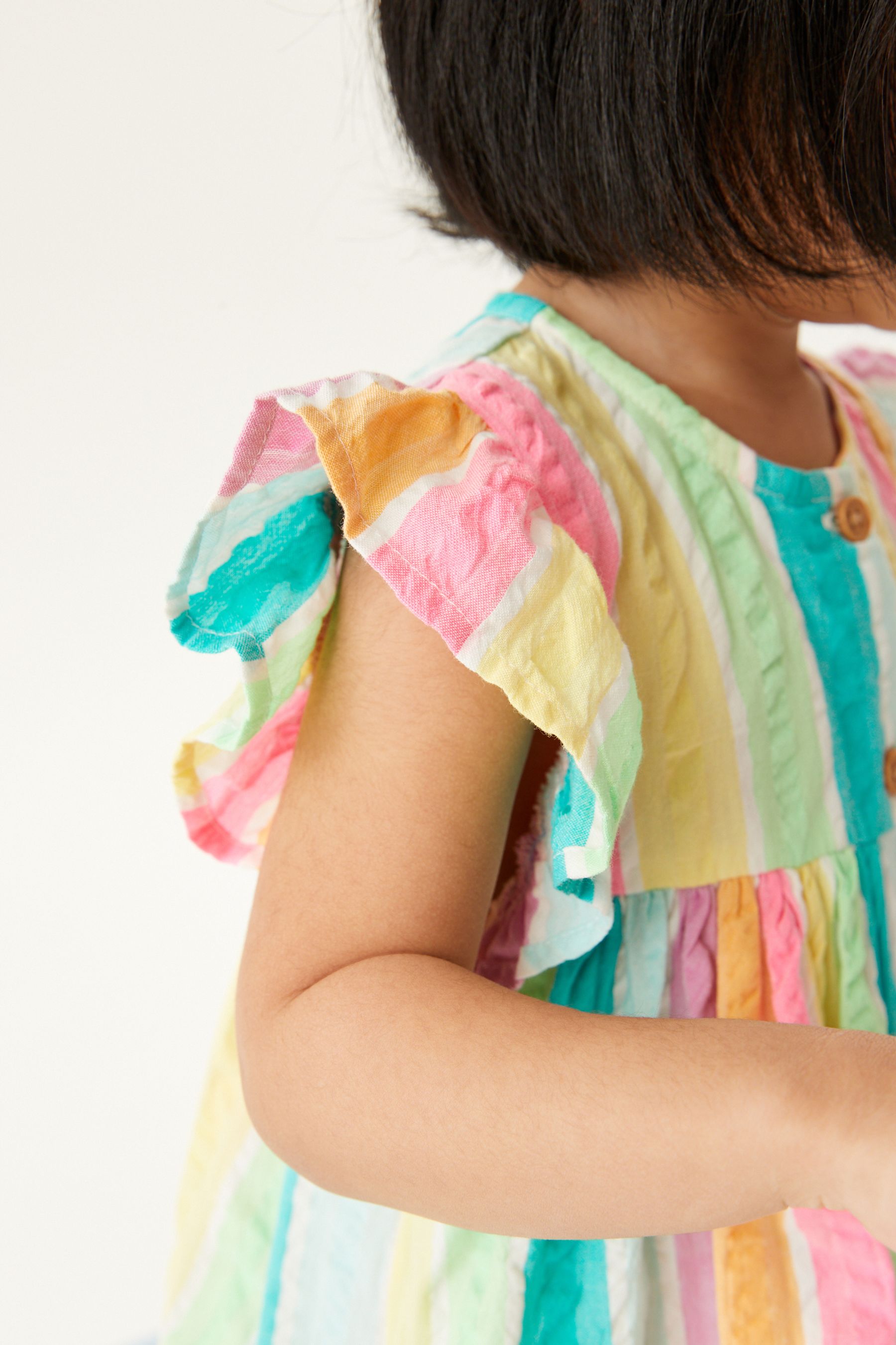 Rainbow Stripe Frill Sleeve Cotton Dress (3mths-8yrs)