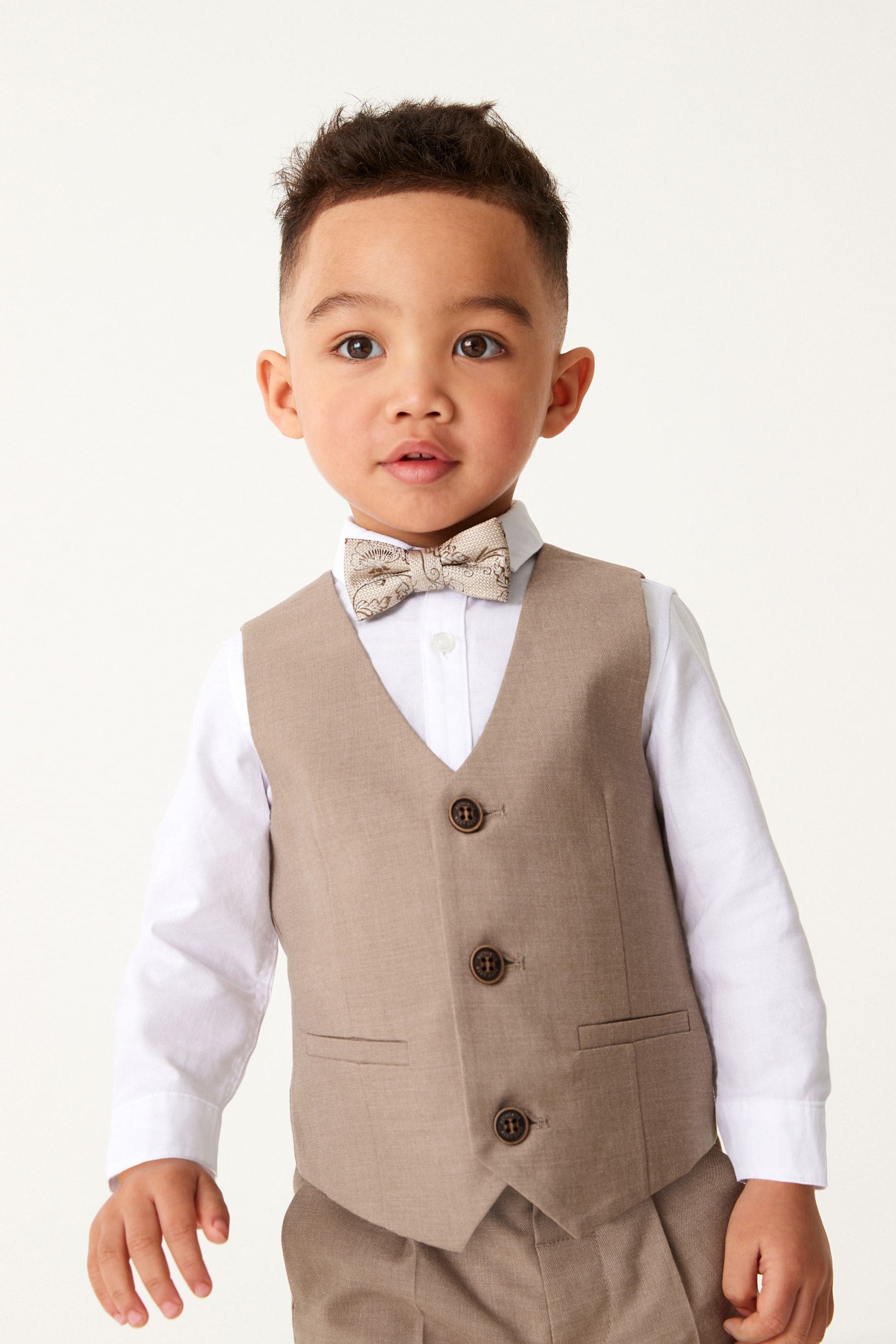 Stone 4pc Waistcoat, Shirt, Trouser & Bow Tie Set (3mths-9yrs)