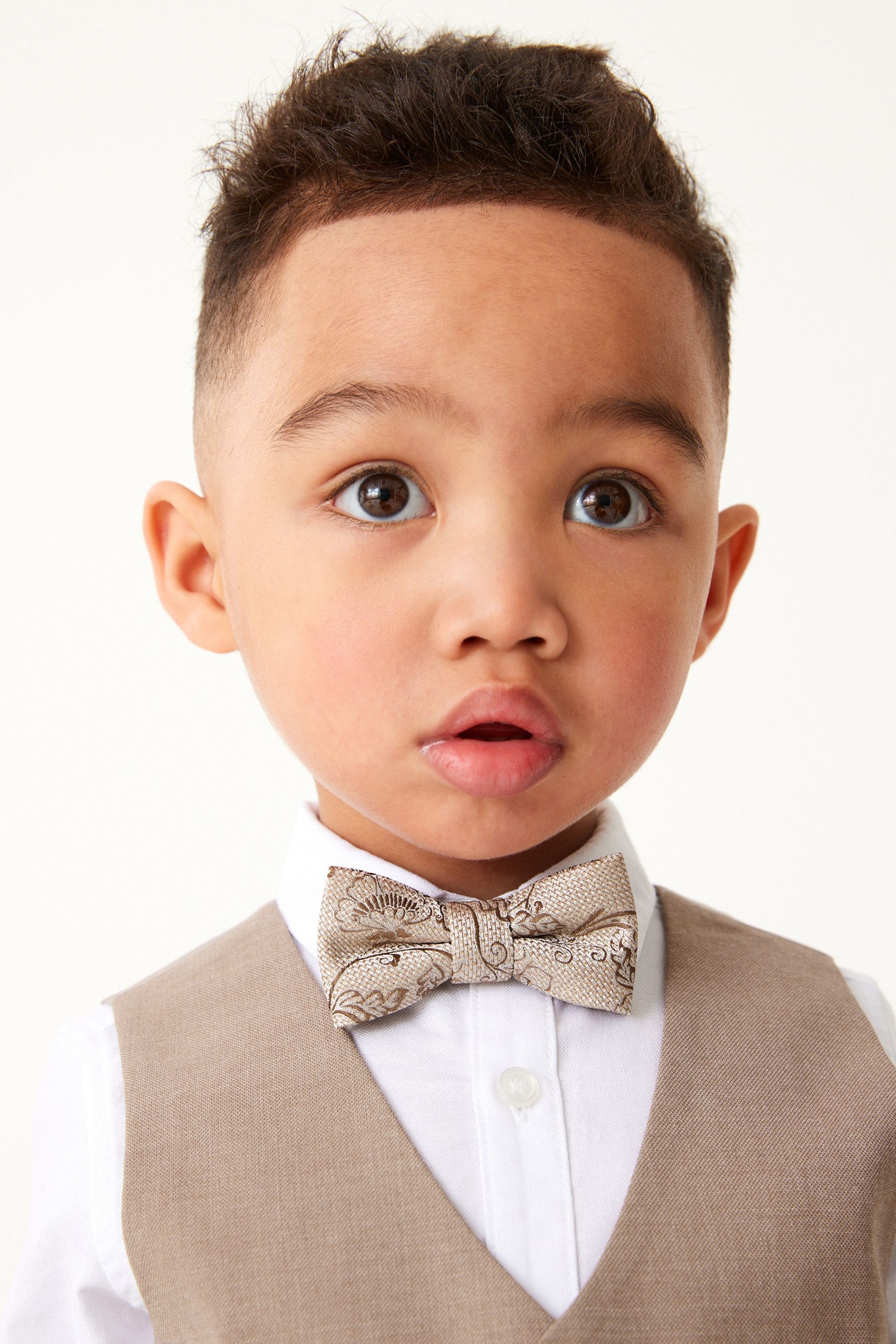 Stone 4pc Waistcoat, Shirt, Trouser & Bow Tie Set (3mths-9yrs)